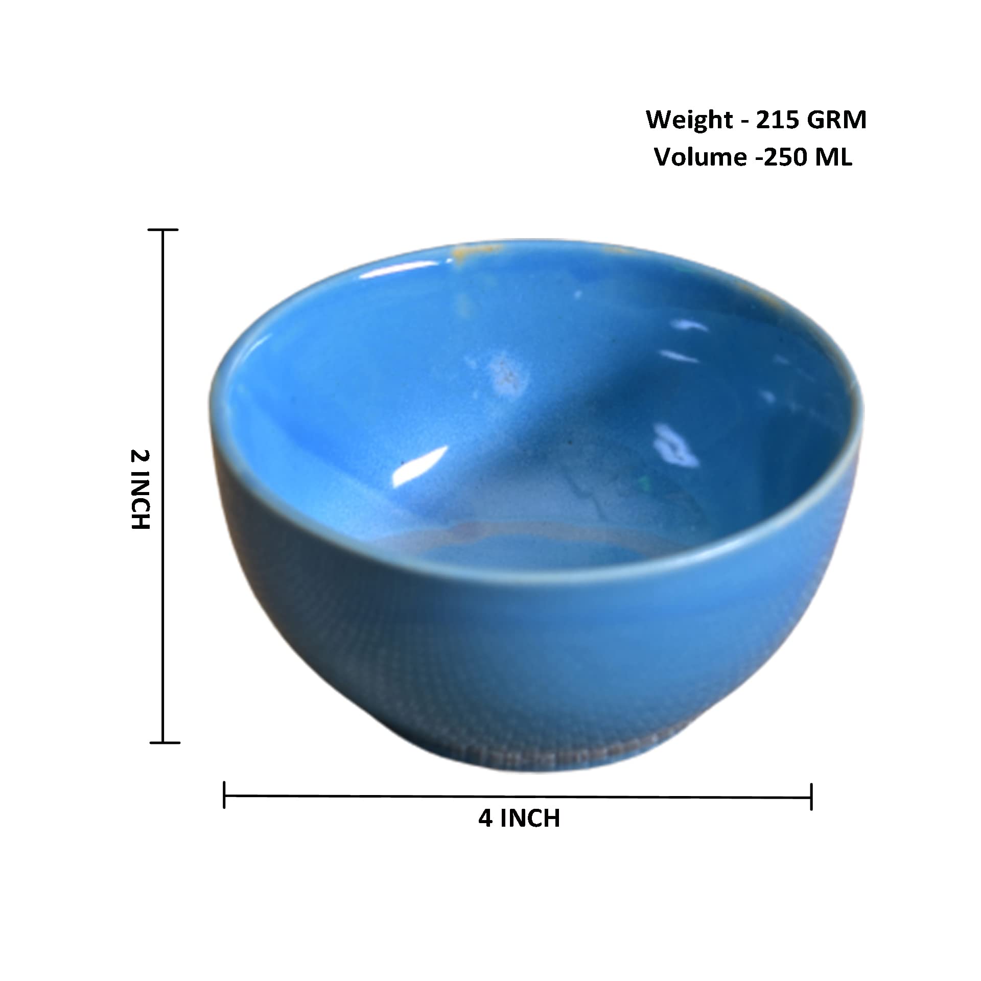 Kunhar Glazed Studio Pottery Ceramic Bowl Set, 250 ML, 2 Pieces Dark Sky Blue