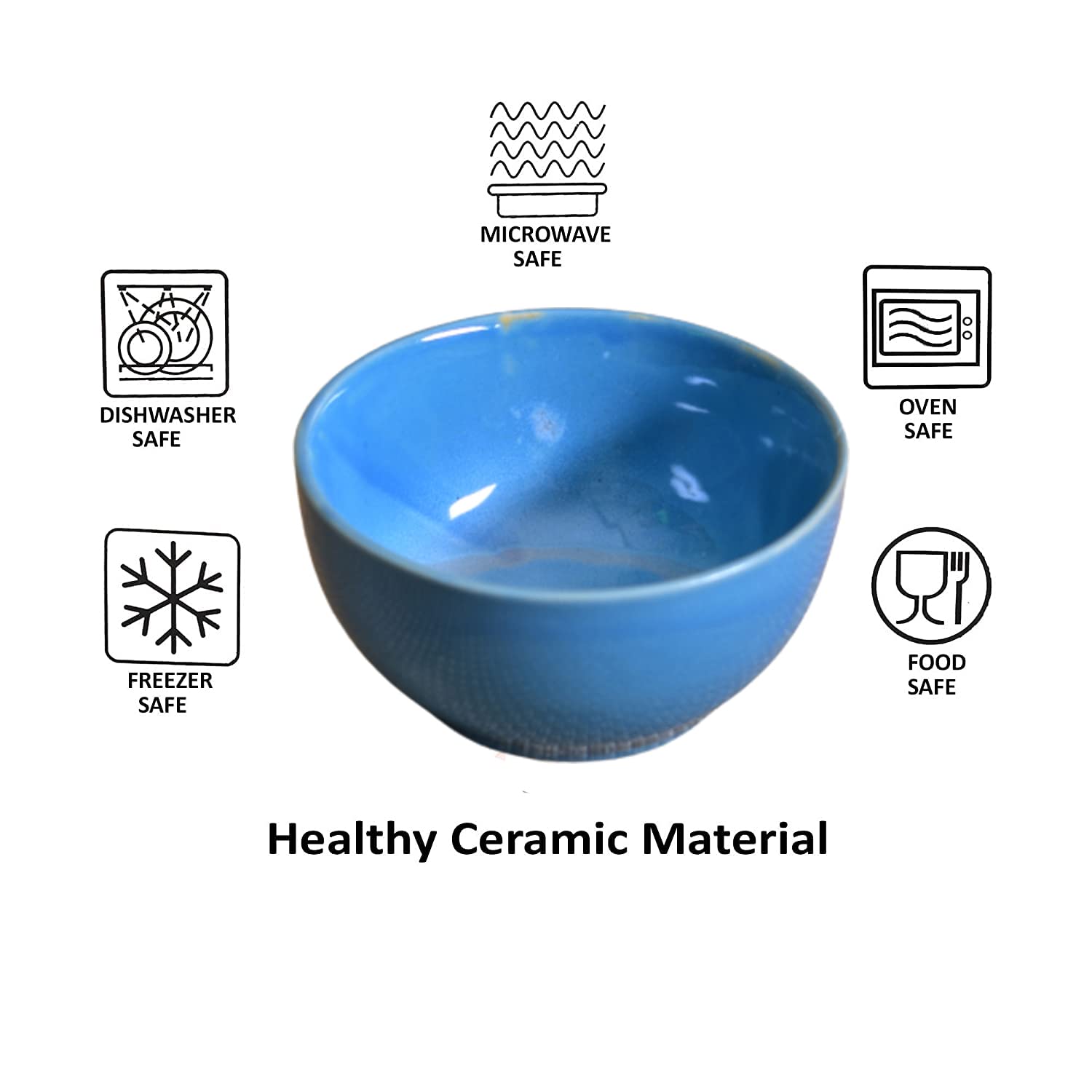 Kunhar Glazed Studio Pottery Ceramic Bowl Set, 250 ML, 2 Pieces Dark Sky Blue