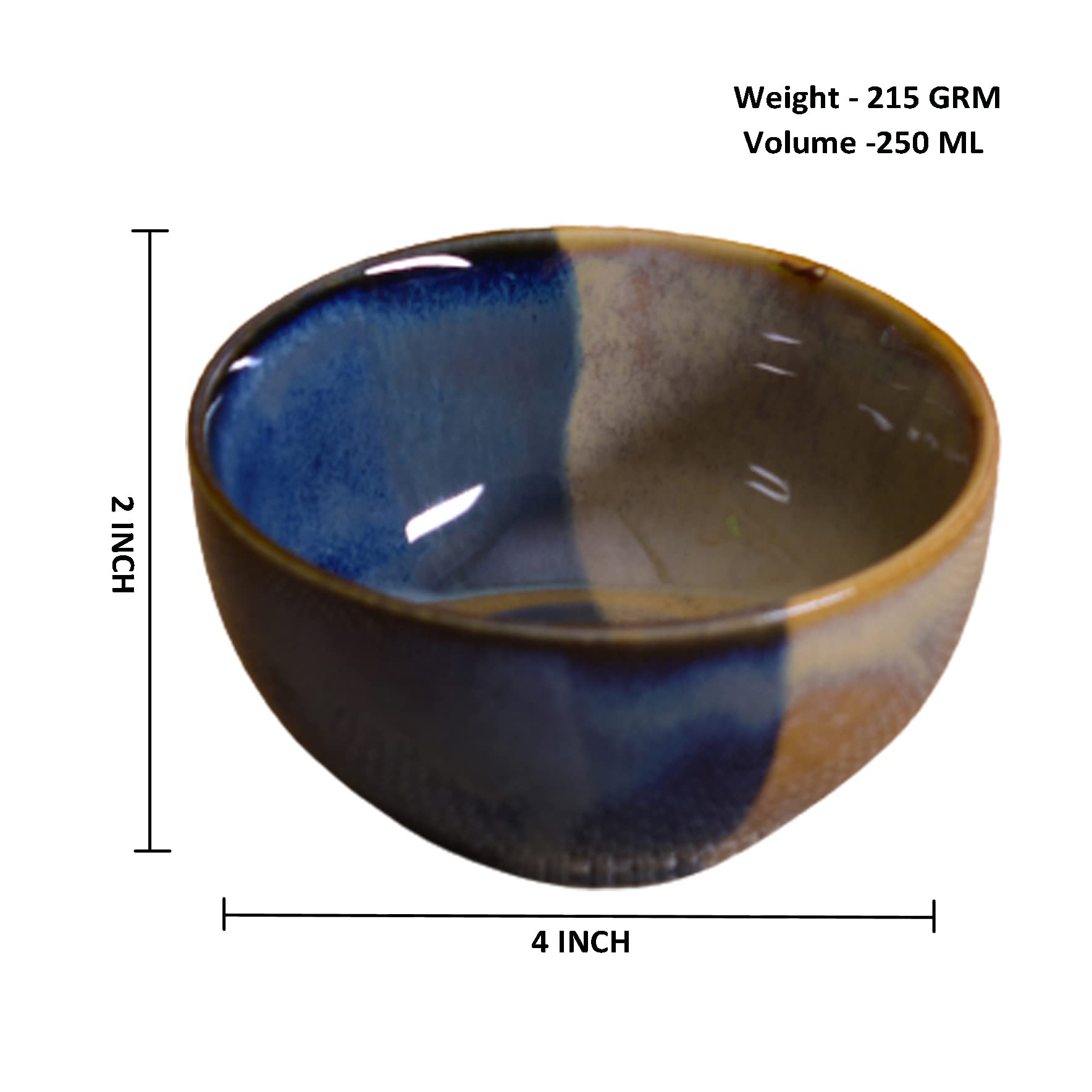 Kunhar Ceramic Bowl - 250 ML, 2 Pieces Pickled Bluewood