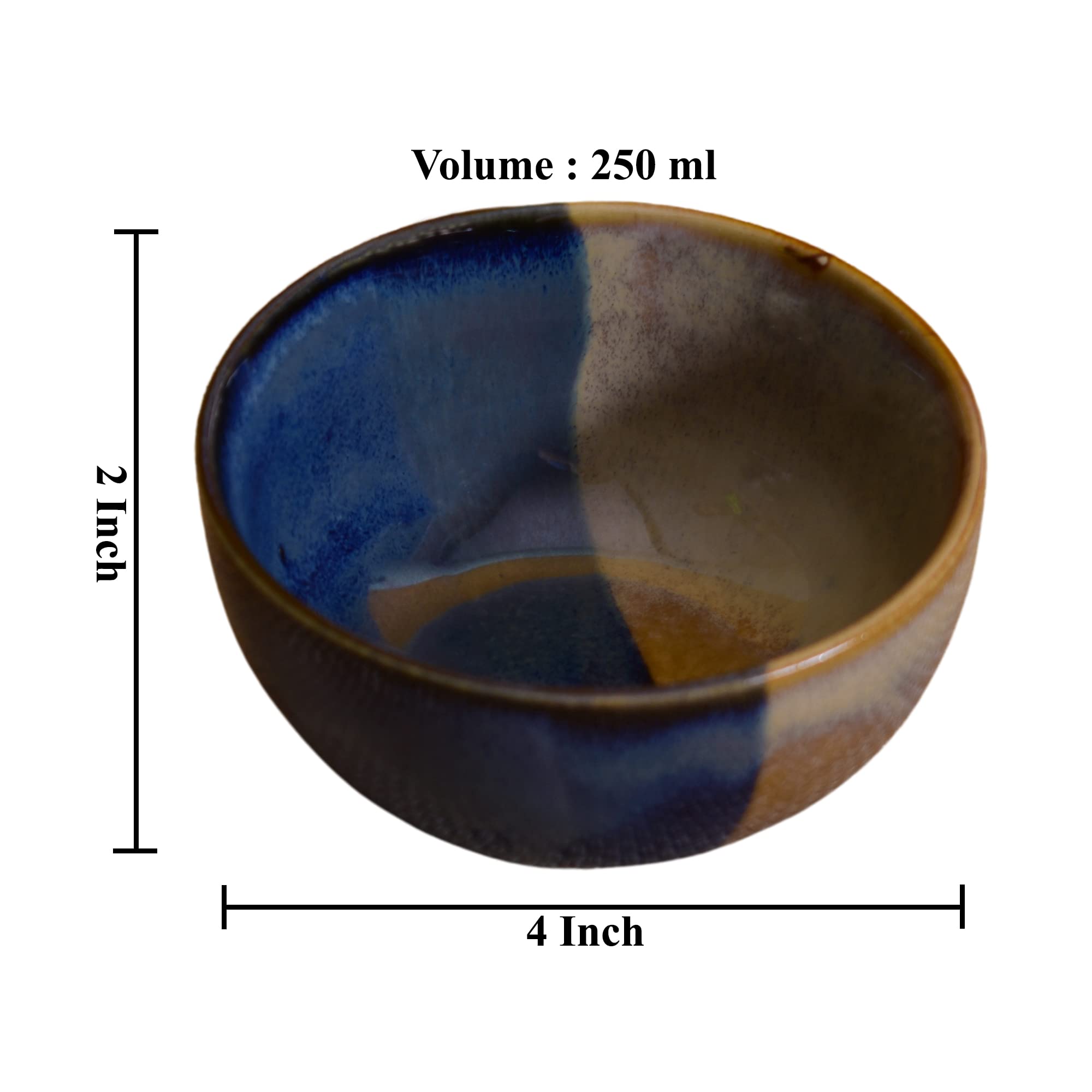 Kunhar Ceramic Bowls Set, 250 ML, 4 Pieces Pickled Bluewood