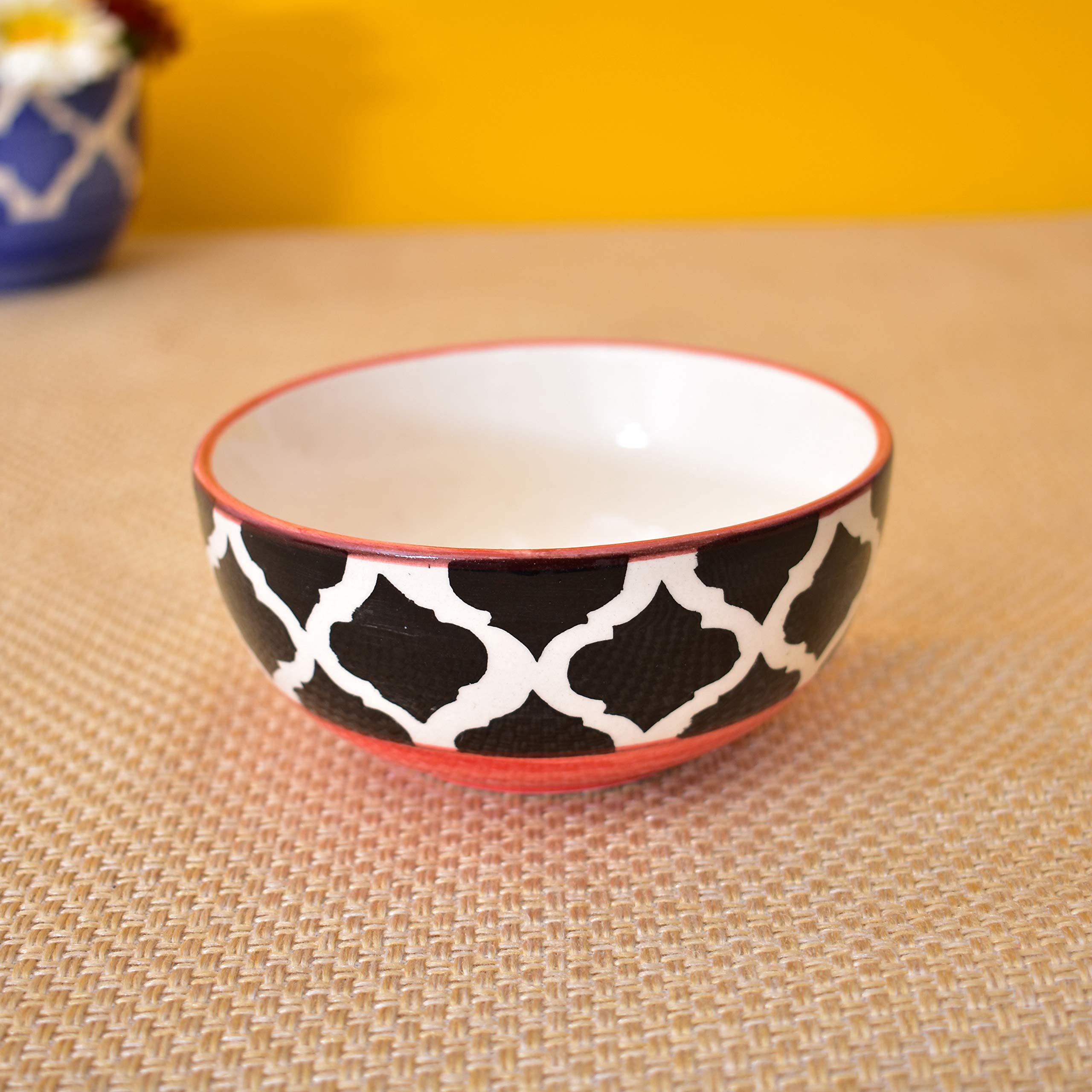 Kunhar Ceramic Hand Painted Dessert Bowls - 200 Ml, 6 Pieces, Red Black