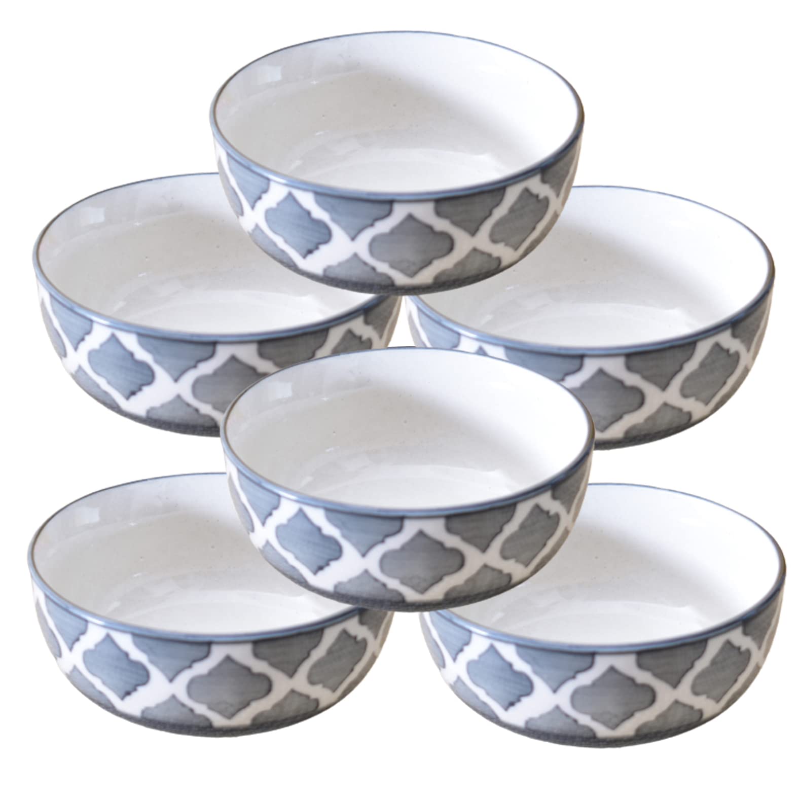 Kunhar Ceramic Hand Painted Dessert Bowls - 200 Ml, 6 Pieces, Gray