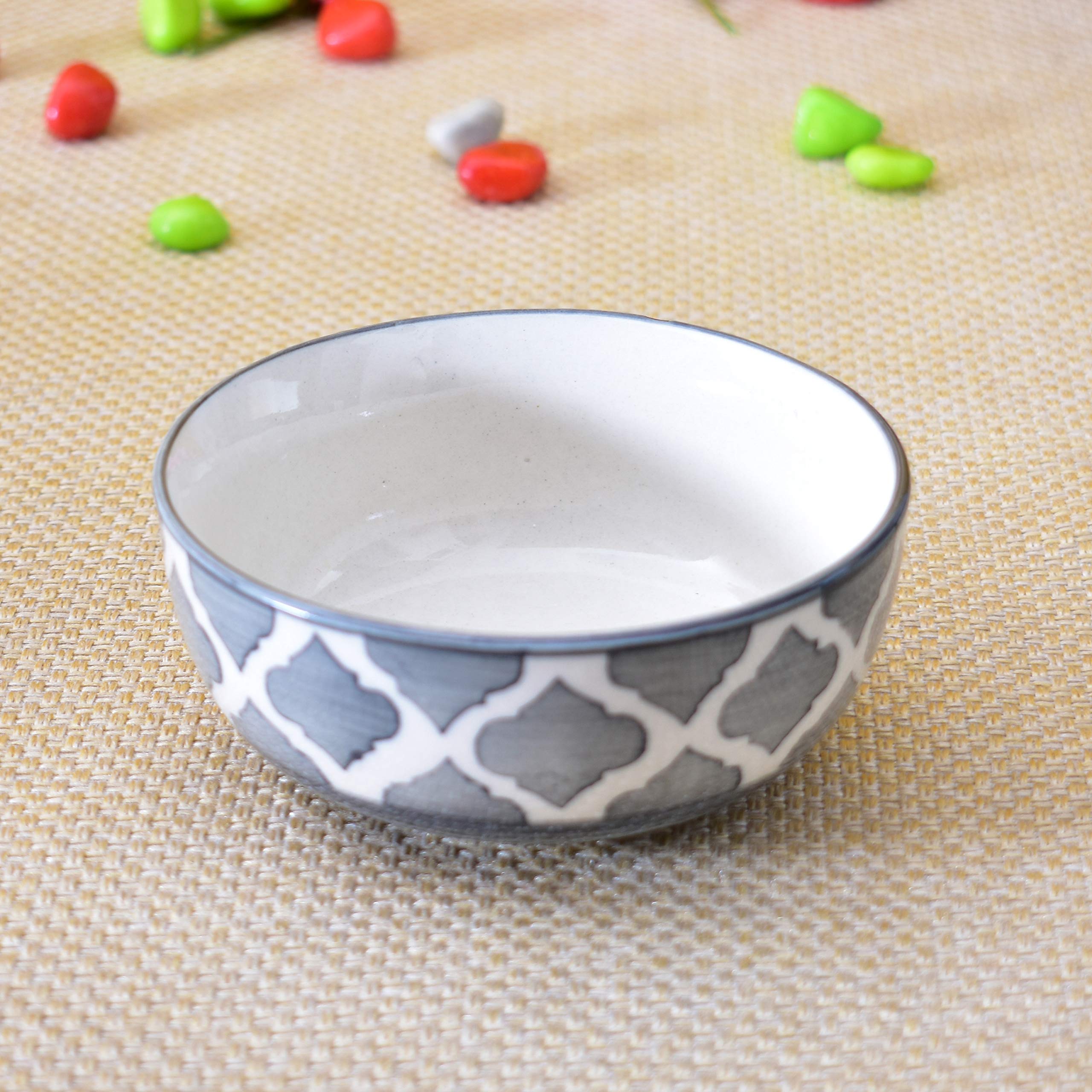 Kunhar Ceramic Hand Painted Dessert Bowls - 200 Ml, 6 Pieces, Gray