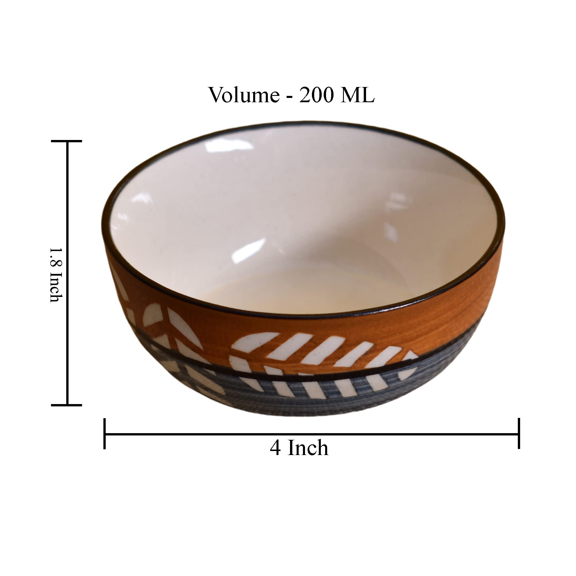 Kunhar Ceramic Hand Painted Dessert Bowls - 200 Ml, 6 Pieces, Brown Grey