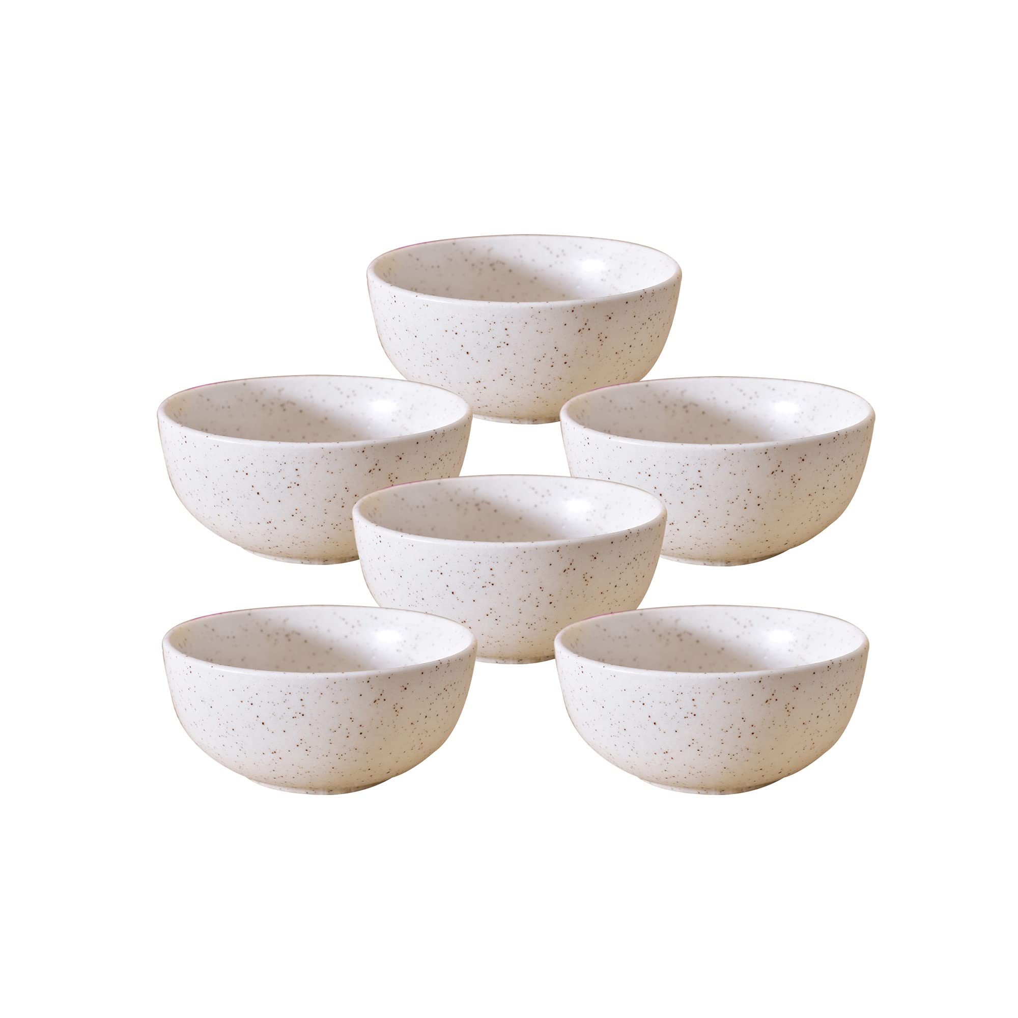 Kunhar Ceramic Matt Finish Dessert Bowl - 200 Ml, 6 Pieces, White Matt