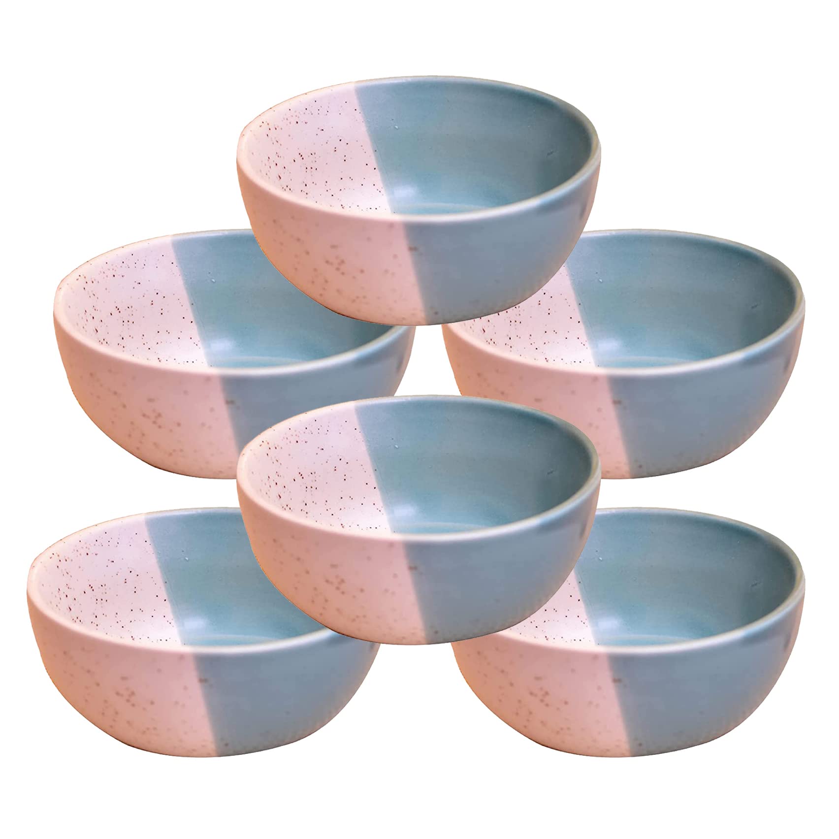 Kunhar Ceramic Dessert Bowls - 200 ML, 6 Pieces, White Dusty Blue