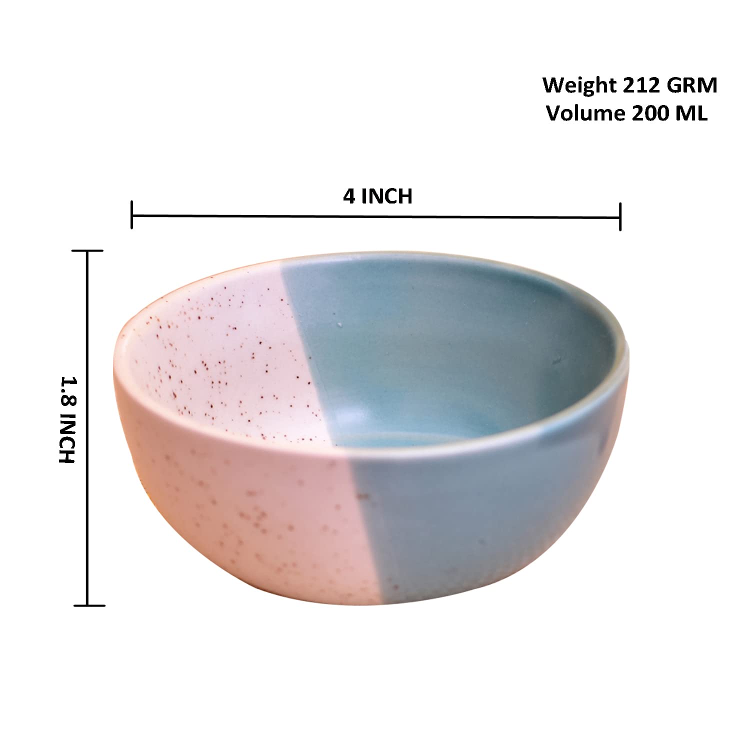 Kunhar Ceramic Dessert Bowls - 200 ML, 6 Pieces, White Dusty Blue