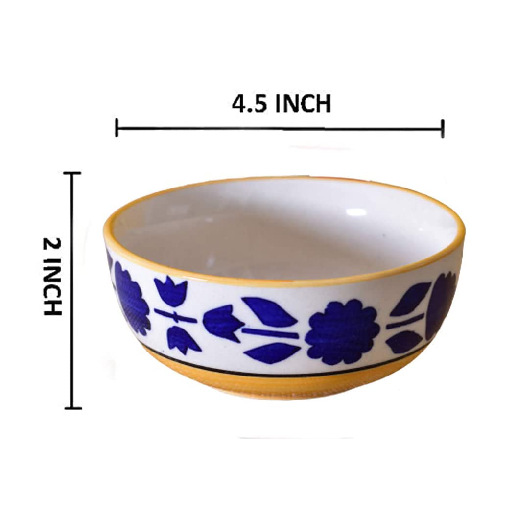 Kunhar Ceramic Serving Bowls (Yellow, 400 ml) - 2 Pieces