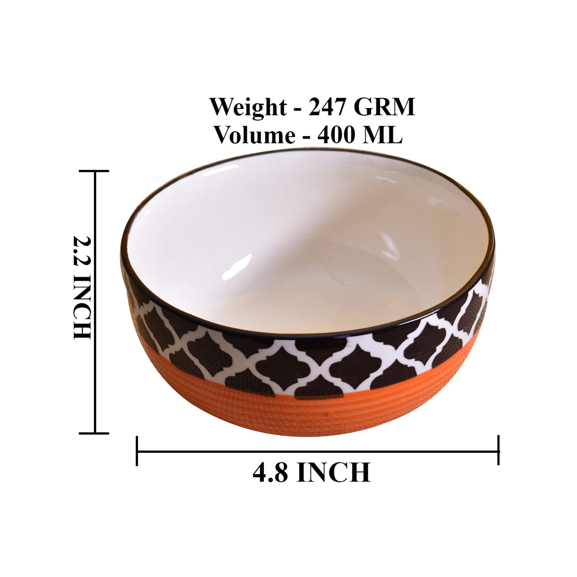 Kunhar Ceramic Bowls - 400 ML, 2 Pieces, Red Chidi