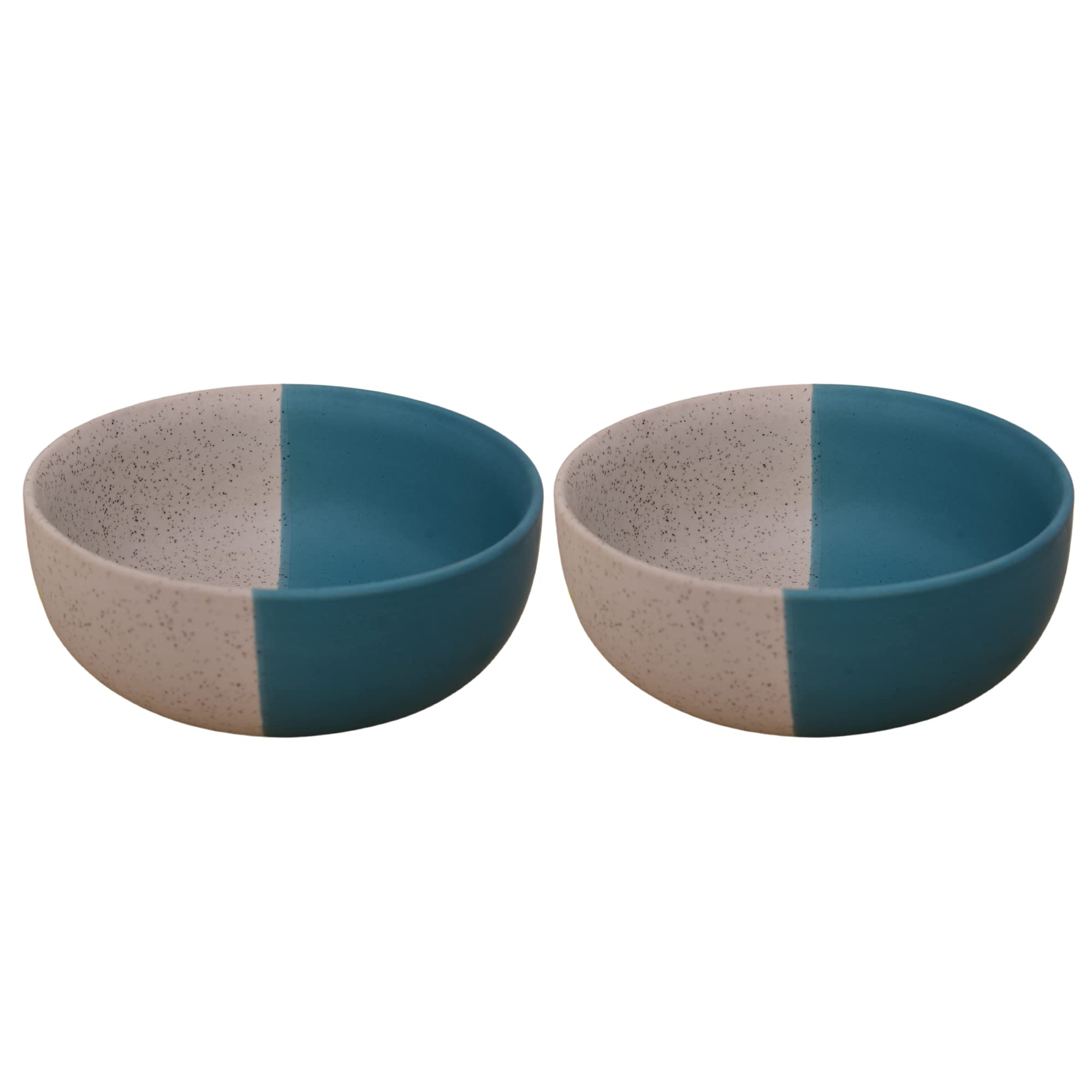 Kunhar Ceramic Bowls - 400 Ml, 2 Pieces, White Dusty Blue