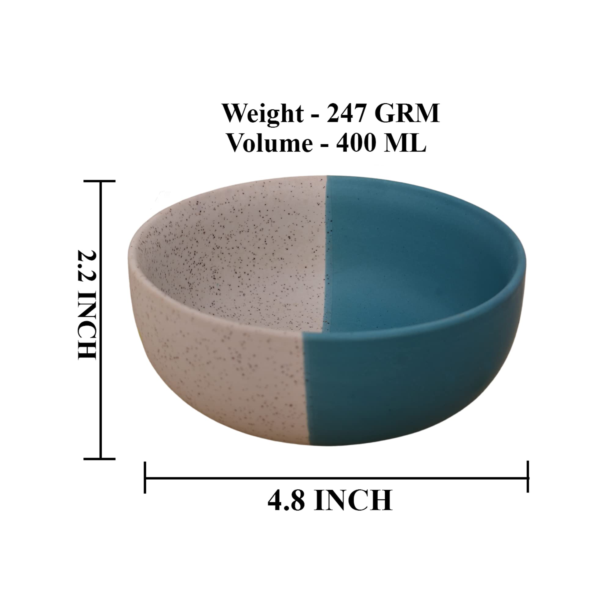 Kunhar Ceramic Bowls - 400 Ml, 2 Pieces, White Dusty Blue