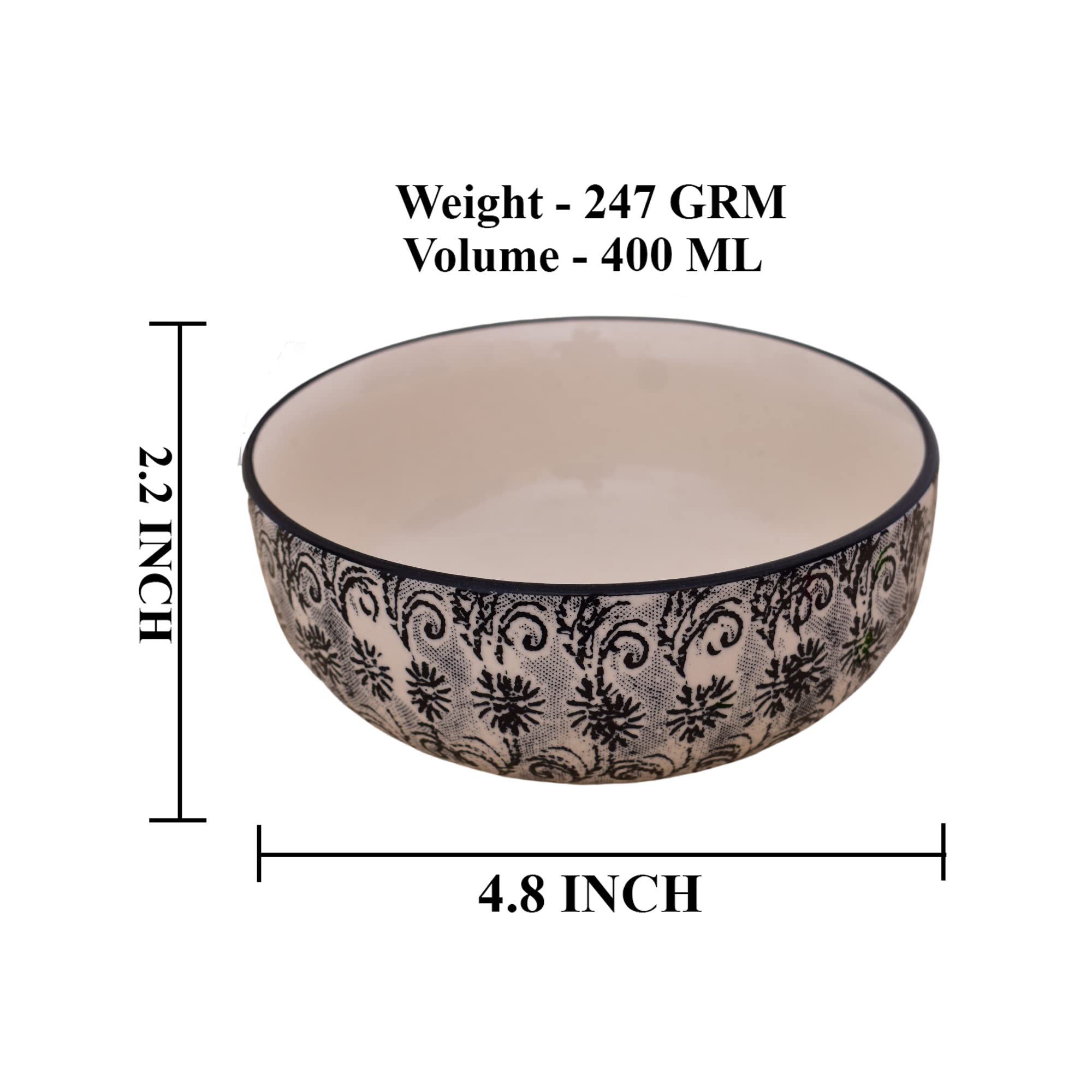 Kunhar Ceramic Bowls - 400 Ml, 2 Pieces, White Black
