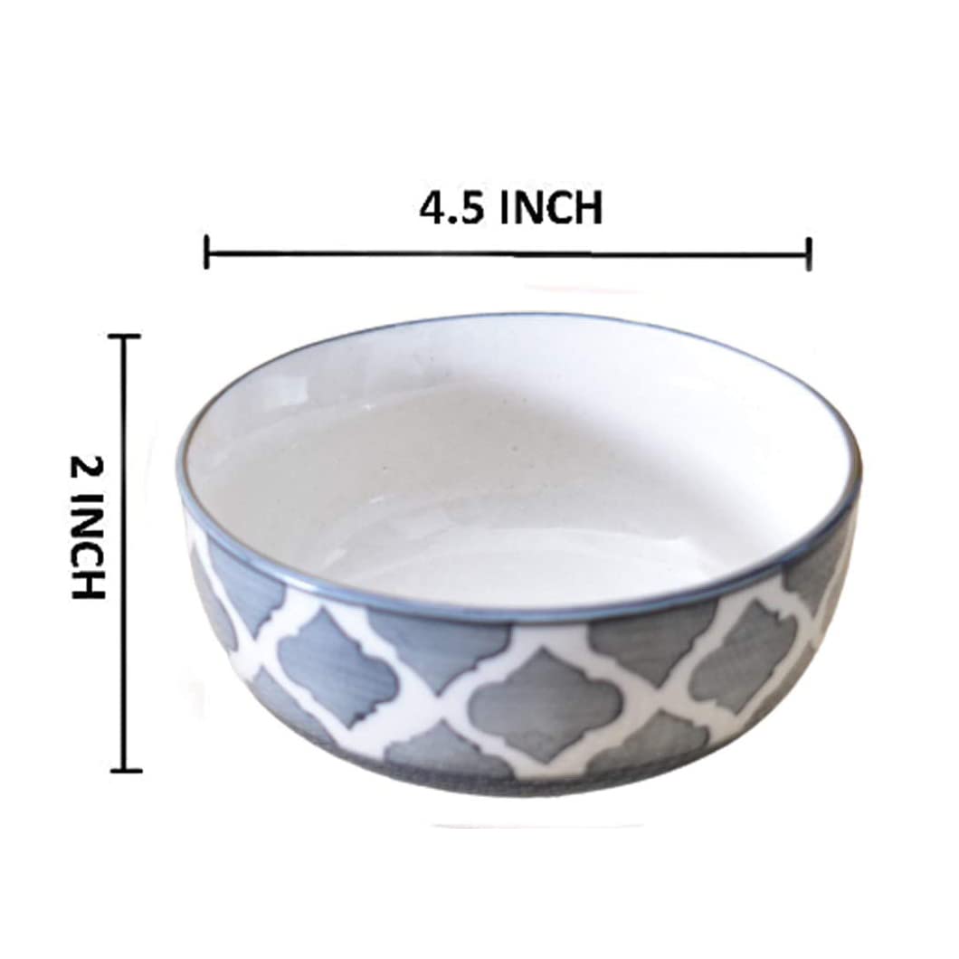 Kunhar Ceramic Serving Bowls (Grey, 400 ml) - 2 Pieces