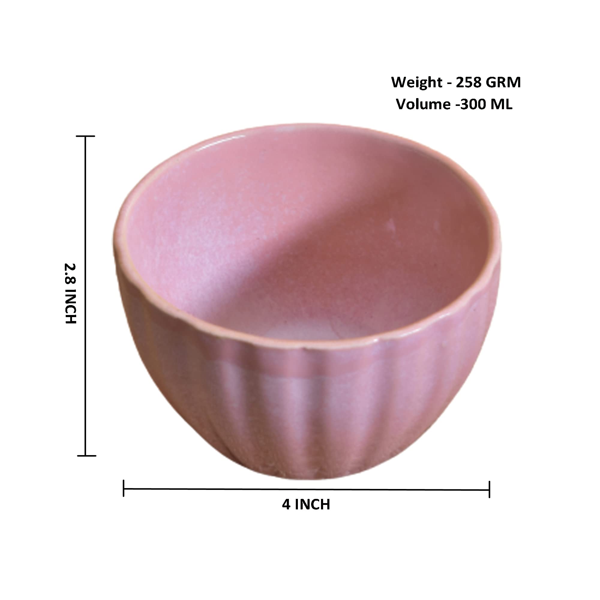 Kunhar Glazed Studio Pottery Ceramic Bowl - 300 ML, 2 Pieces, Cadillac Pink