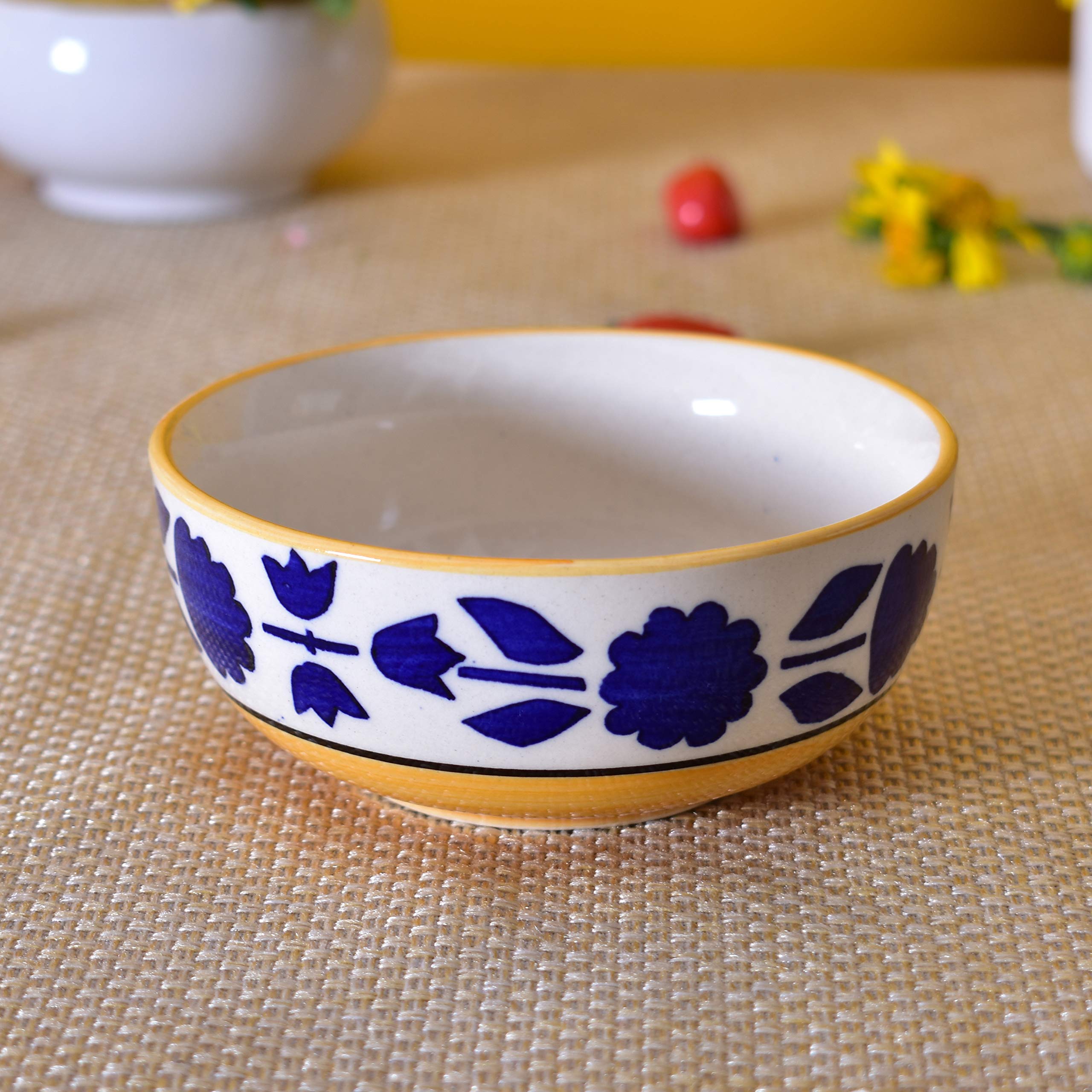 Kunhar Ceramic Serving Bowls (Yellow, 600 ml) - 1 Piece
