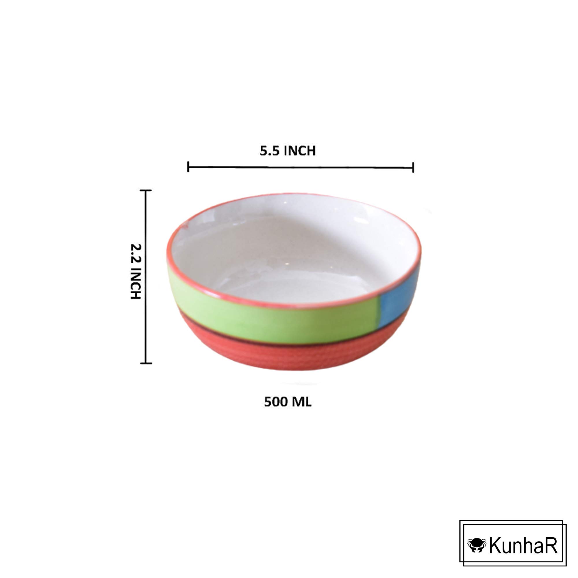 Kunhar Ceramic Serving Bowls (Red, 600 ml) - 1 Piece