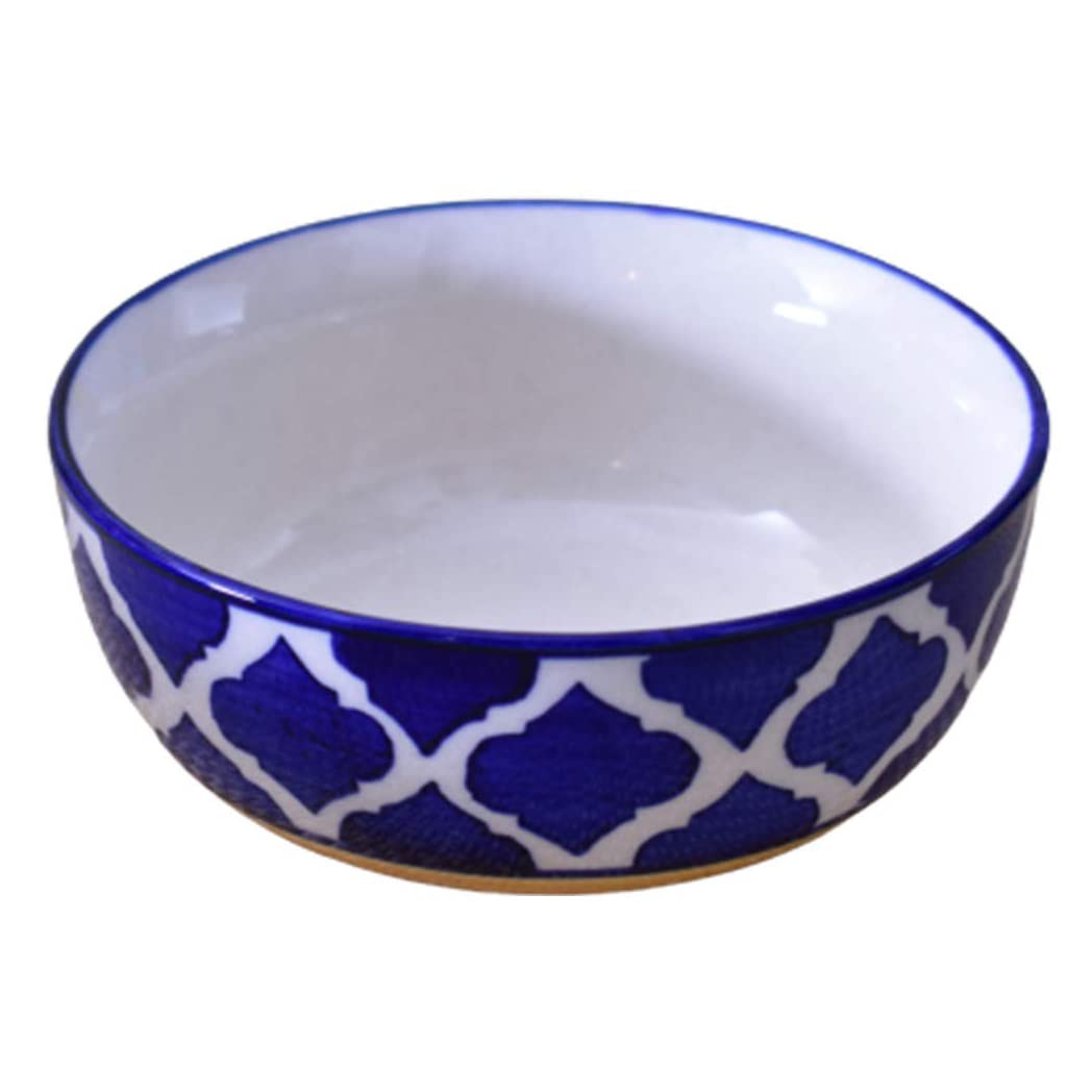 Kunhar Ceramic Serving Bowls (Yellow Blue, 600 ml) - 1 Piece