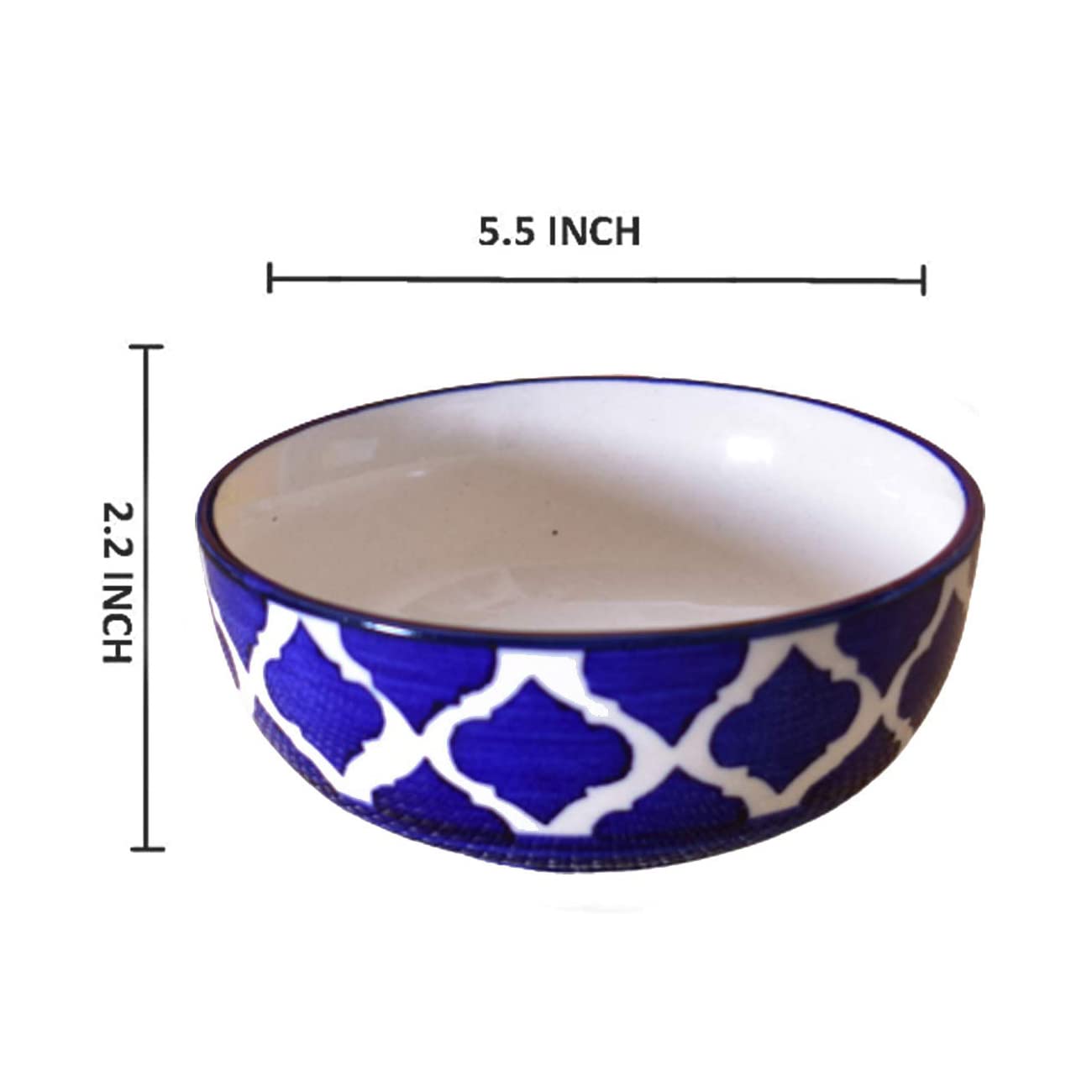 Kunhar Ceramic Serving Bowls (Yellow Blue, 600 ml) - 1 Piece