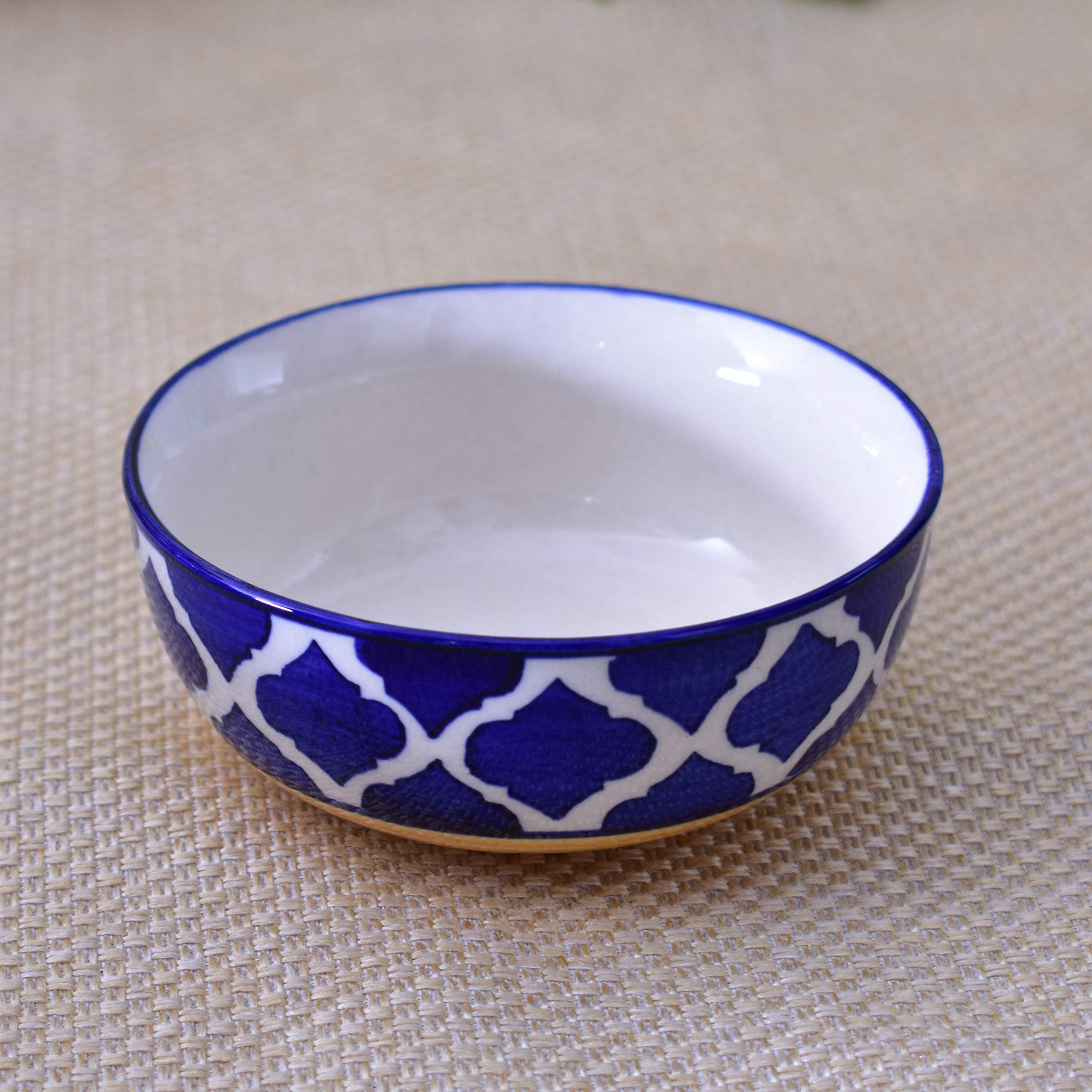 Kunhar Ceramic Serving Bowls (Yellow Blue, 600 ml) - 1 Piece