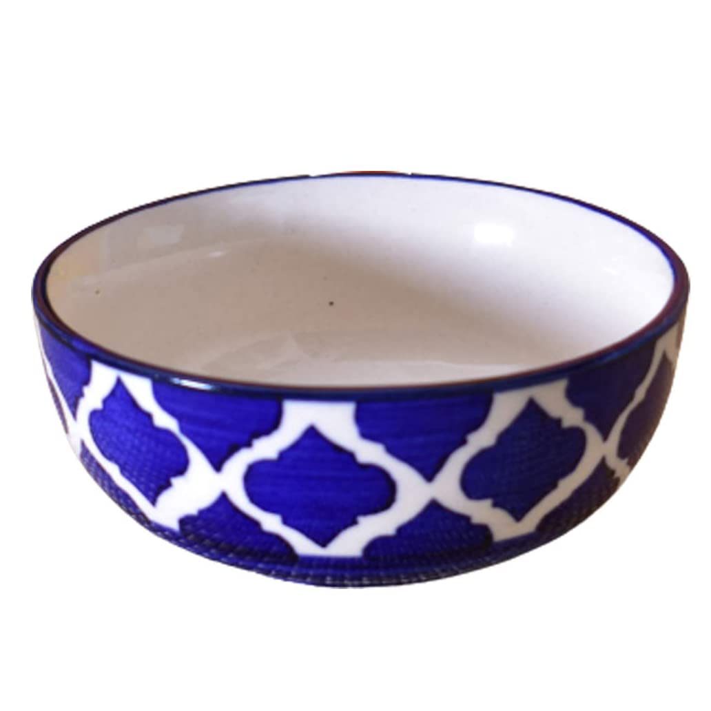 Kunhar Ceramic Serving Bowls (Blue Umrao, 600 ml) - 1 Piece