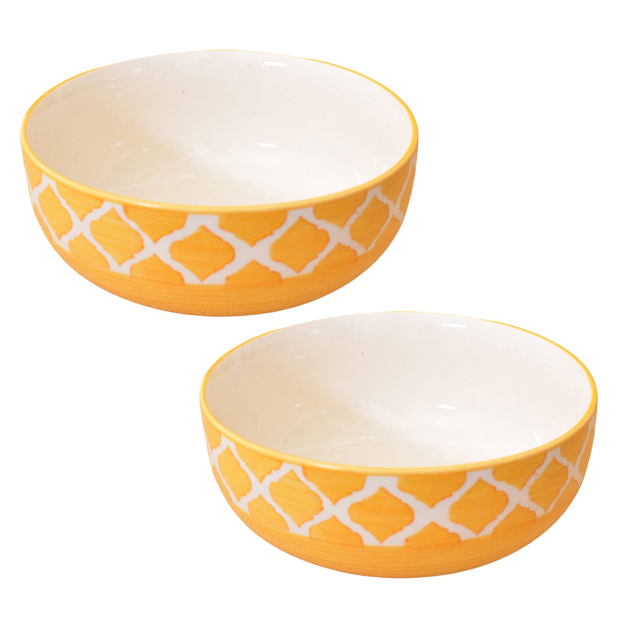 Kunhar Ceramic Mixing Bowls, Microwave Safe Bowl for Kitchen, Freezer & Dishwasher, Ideal for Snacks, Rice, Salad, and Noodles - 600 ML, 2 Pieces, Yellow Chidi