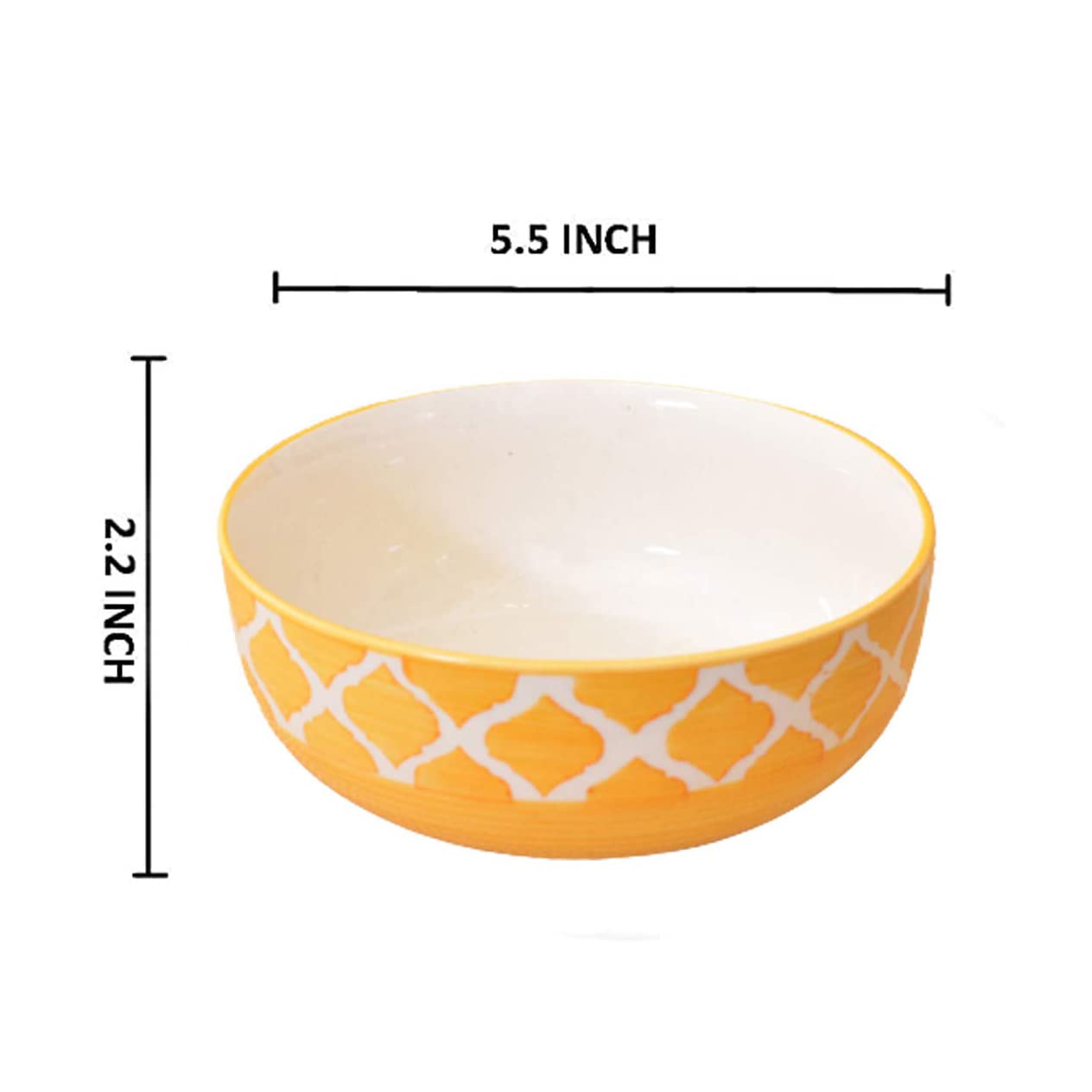 Kunhar Ceramic Mixing Bowls, Microwave Safe Bowl for Kitchen, Freezer & Dishwasher, Ideal for Snacks, Rice, Salad, and Noodles - 600 ML, 2 Pieces, Yellow Chidi