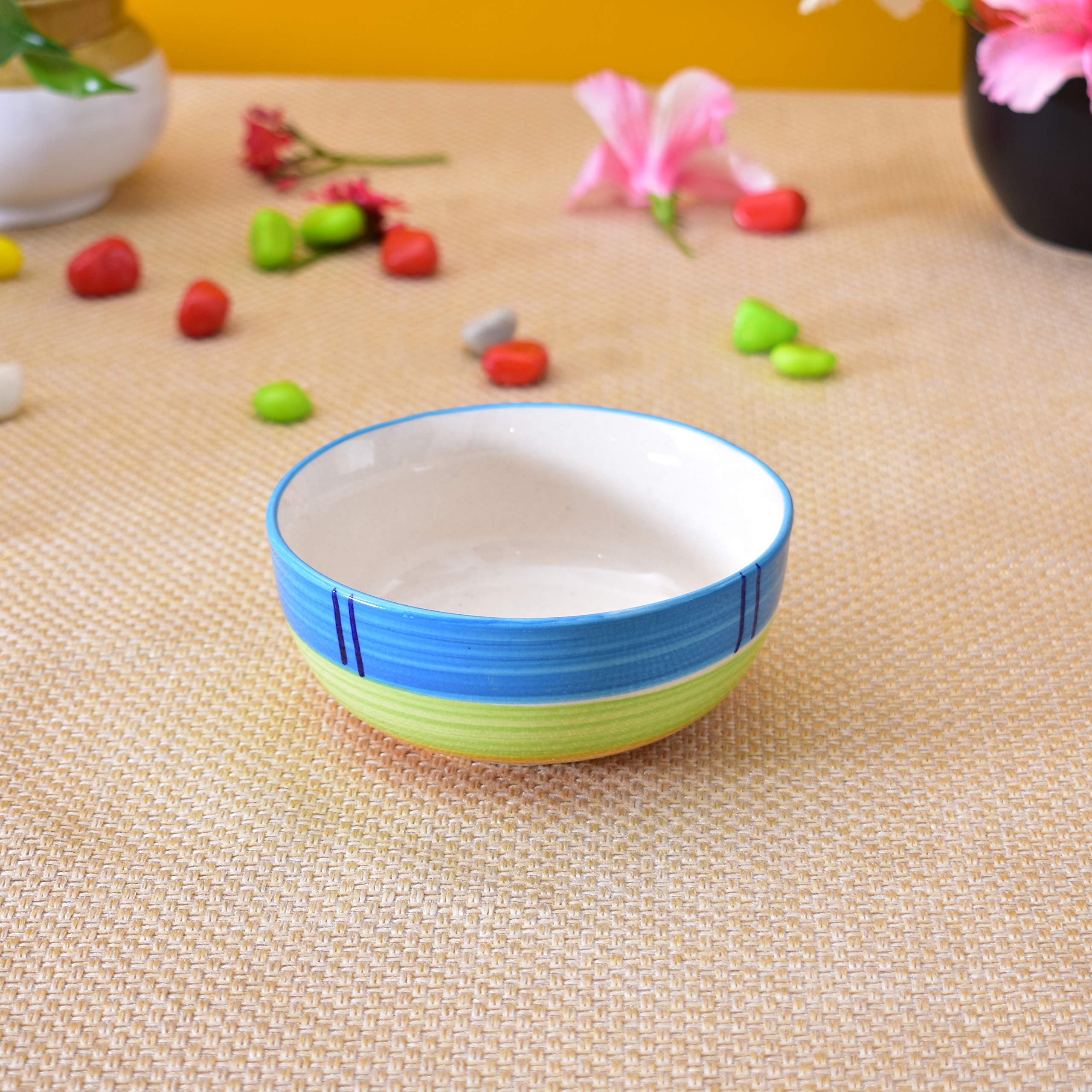 Kunhar Ceramic Mixing Bowls, Microwave Safe Bowl for Kitchen, Freezer & Dishwasher, Ideal for Snacks, Rice, Salad, and Noodles - 600 ML, 2 Pieces, Green