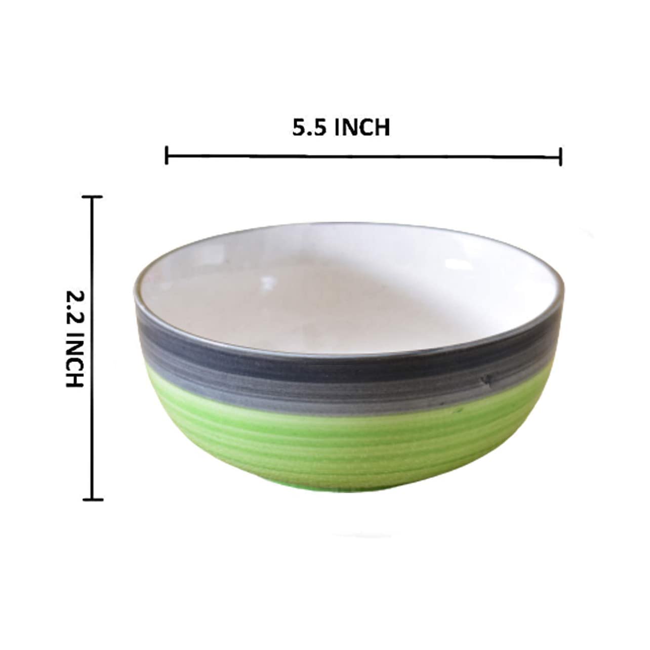 Kunhar Ceramic Mixing Bowls, Microwave Safe Bowl for Kitchen, Freezer & Dishwasher, Ideal for Snacks, Rice, Salad, and Noodles - 600 ML, 2 Pieces, Green Grey