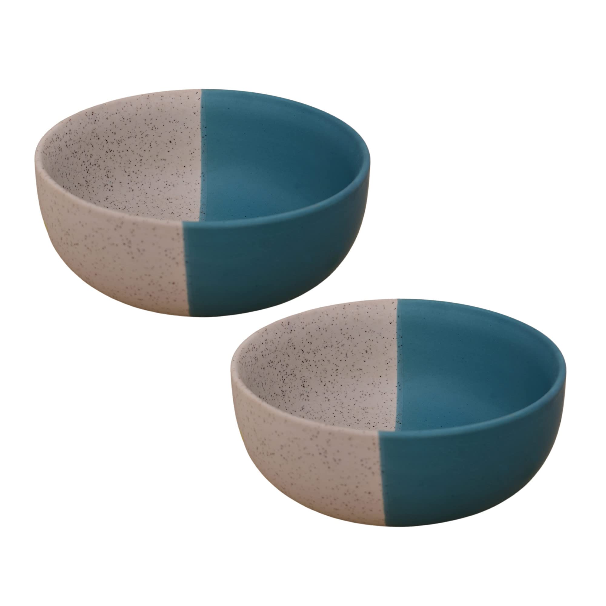 Kunhar Ceramic Mixing Bowls, Microwave Safe Bowl for Kitchen, Freezer & Dishwasher, Ideal for Snacks, Rice, Salad, and Noodles - 600 ML, 2 Pieces, White Dusty Blue
