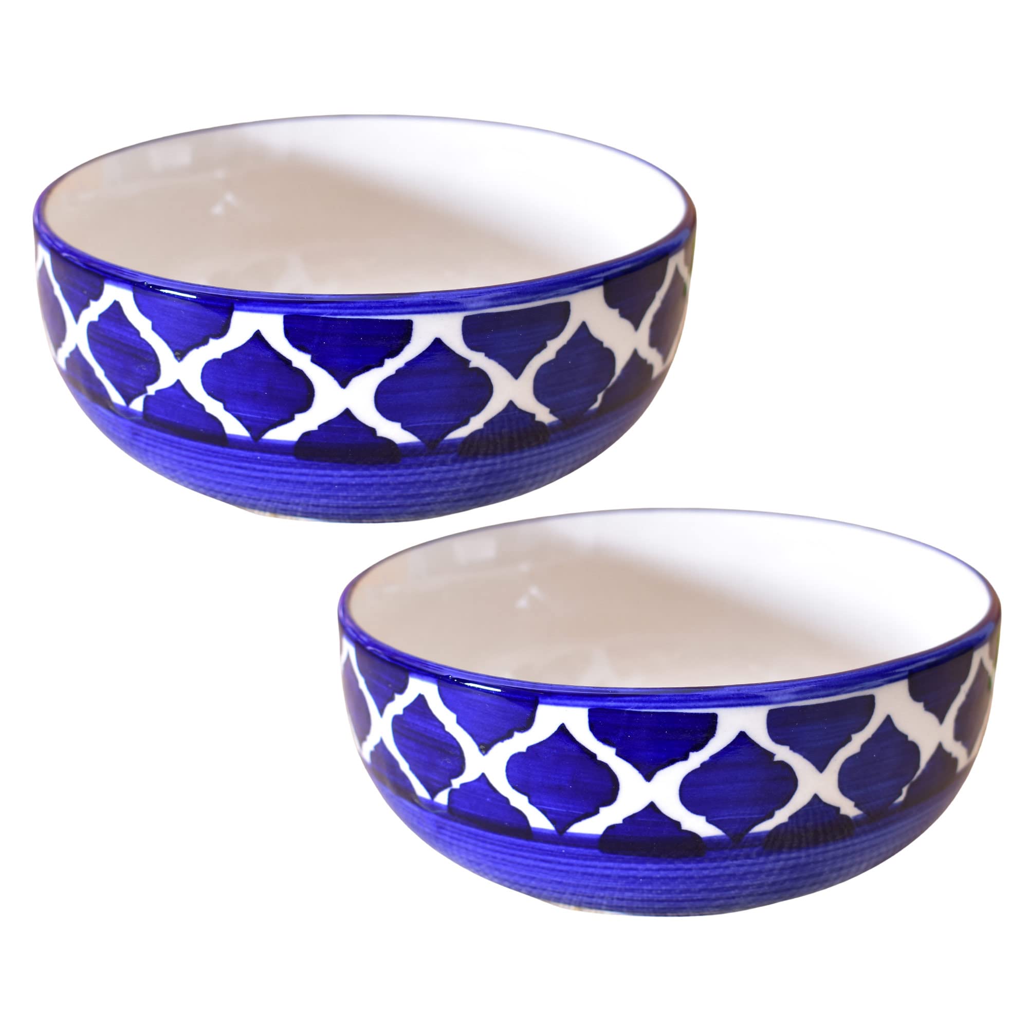 Kunhar Ceramic Mixing Bowls, Microwave Safe Bowl for Kitchen, Freezer & Dishwasher, Ideal for Snacks, Rice, Salad, and Noodles - 600 ML, 2 Pieces, Blue Chidi
