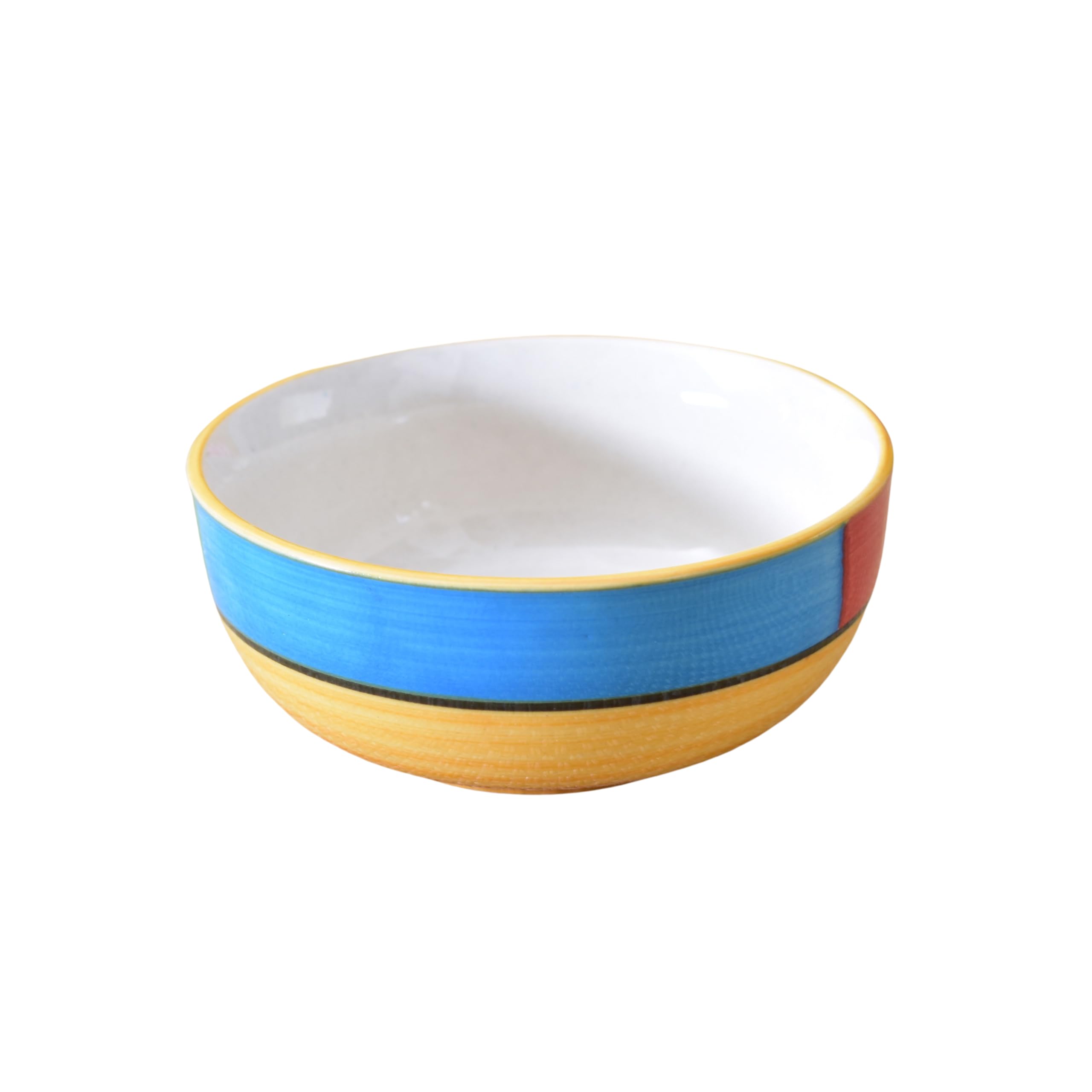 Kunhar Ceramic Mixing Bowls, Microwave Safe Bowl for Kitchen, Freezer & Dishwasher, Ideal for Snacks, Rice, Salad, and Noodles - 600 ML, 2 Pieces, Yellow Blue