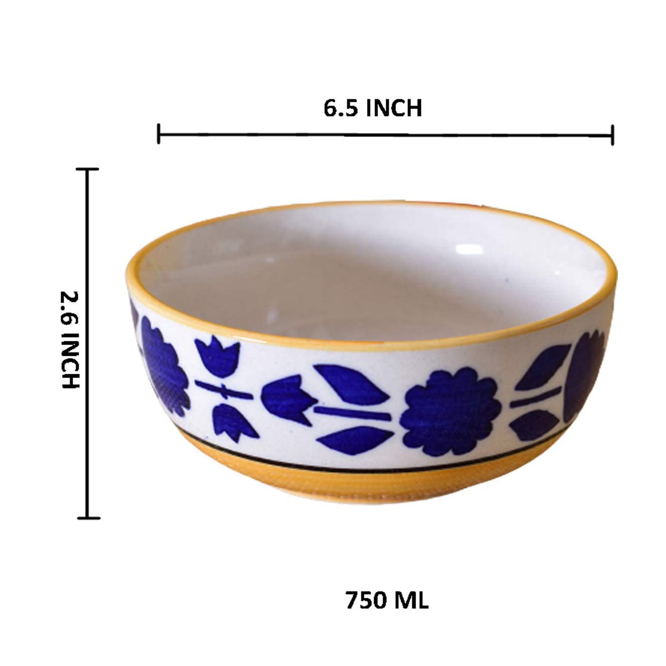 Kunhar Ceramic Serving Bowls (Yellow, 800 ml) - 1 Piece
