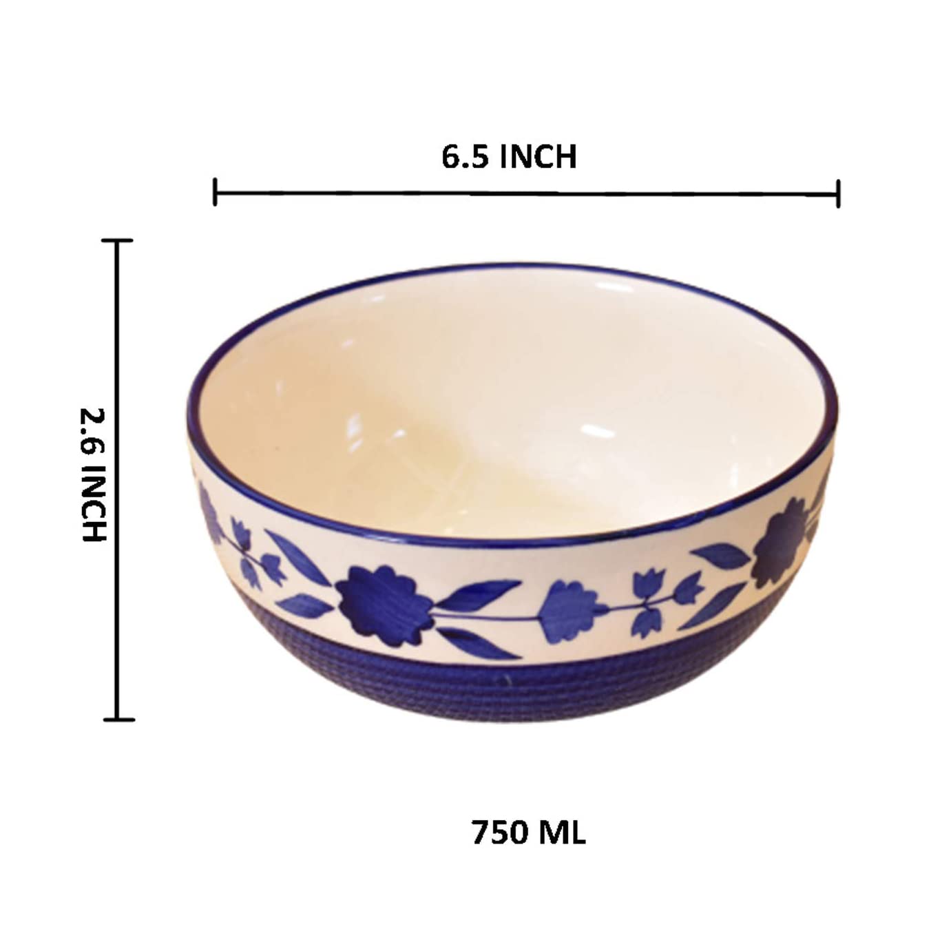 Kunhar Ceramic Serving Bowls (Blue Flower, 800 ml) - 1 Piece