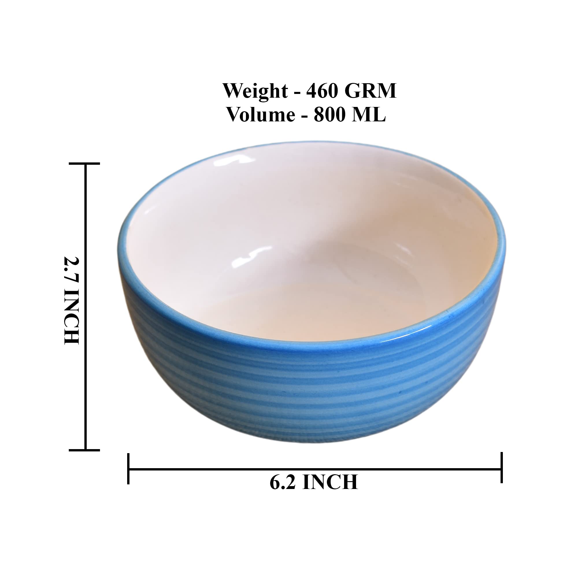 Kunhar Ceramic Bowls - 800 Ml, 1 Piece, Crystal Blue