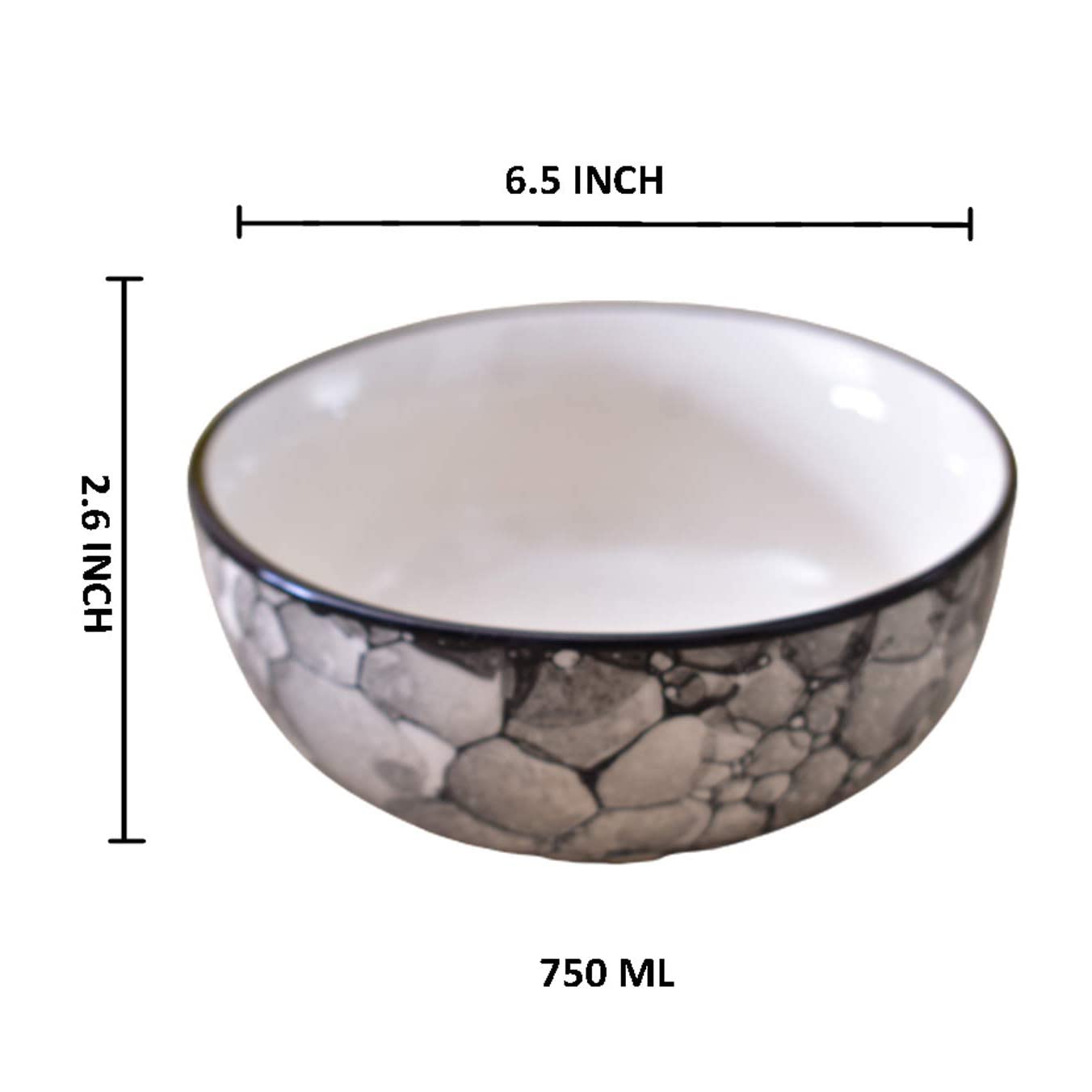 Kunhar Ceramic Serving Bowls (Black Luster, 800 ml) - 1 Piece