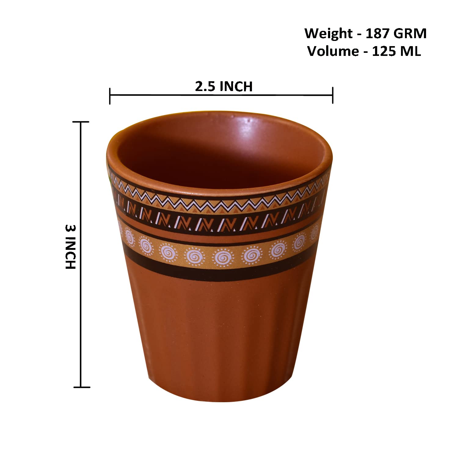 Kunhar Ceramic Tea Glass - 6 Pieces, Cumin, 125ml