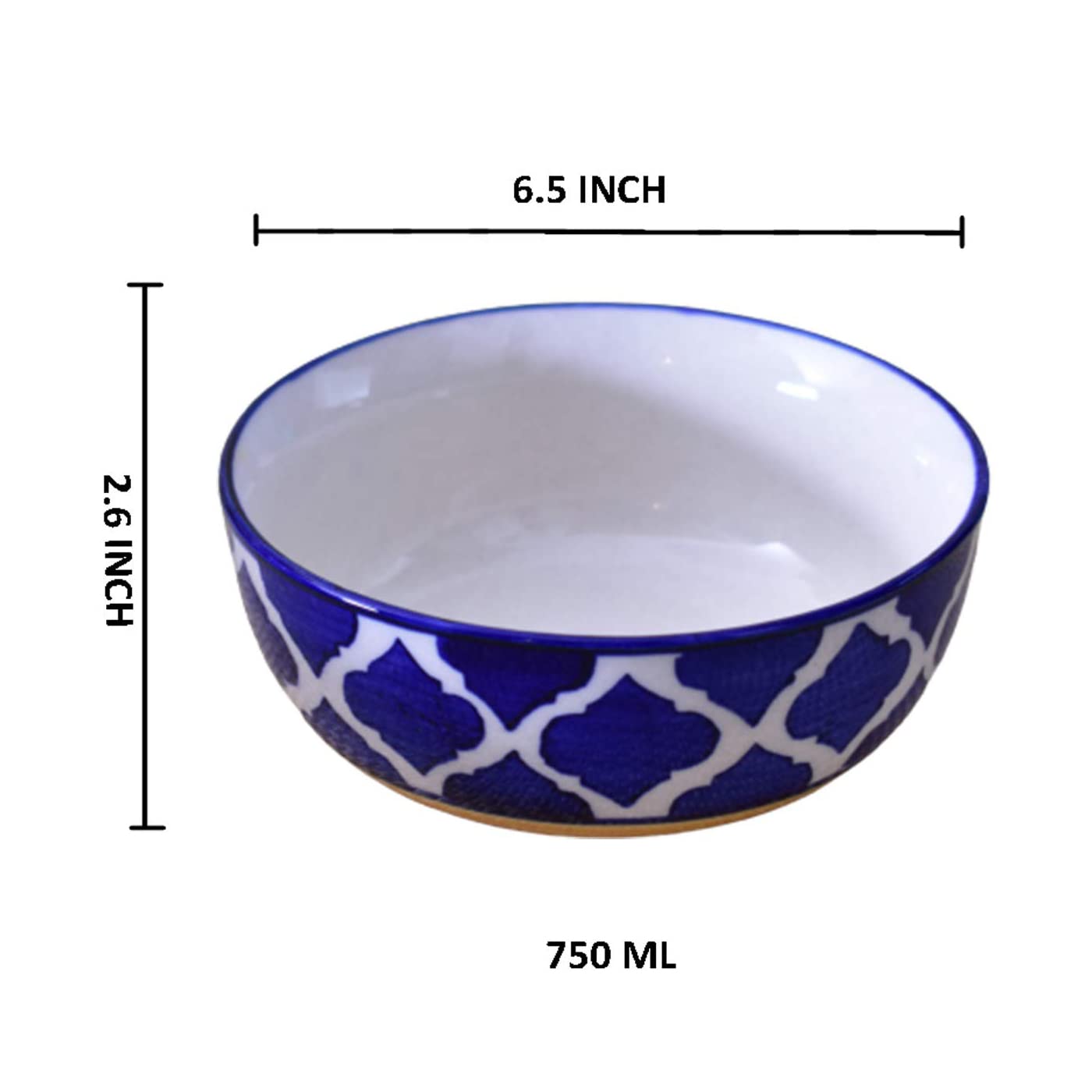 Kunhar Ceramic Serving Bowls (Yellow Blue, 800 ml) - 1 Piece