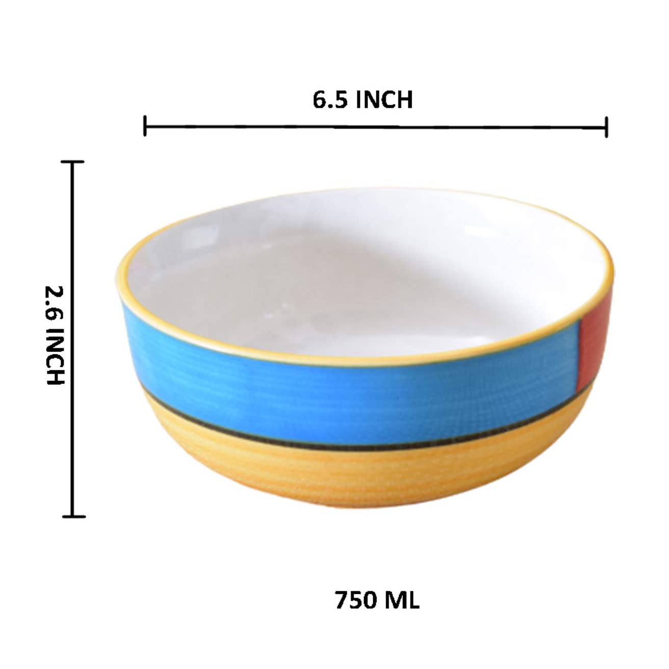 Kunhar Ceramic Serving Bowls (Yellow, 800 ml) - 1 Piece