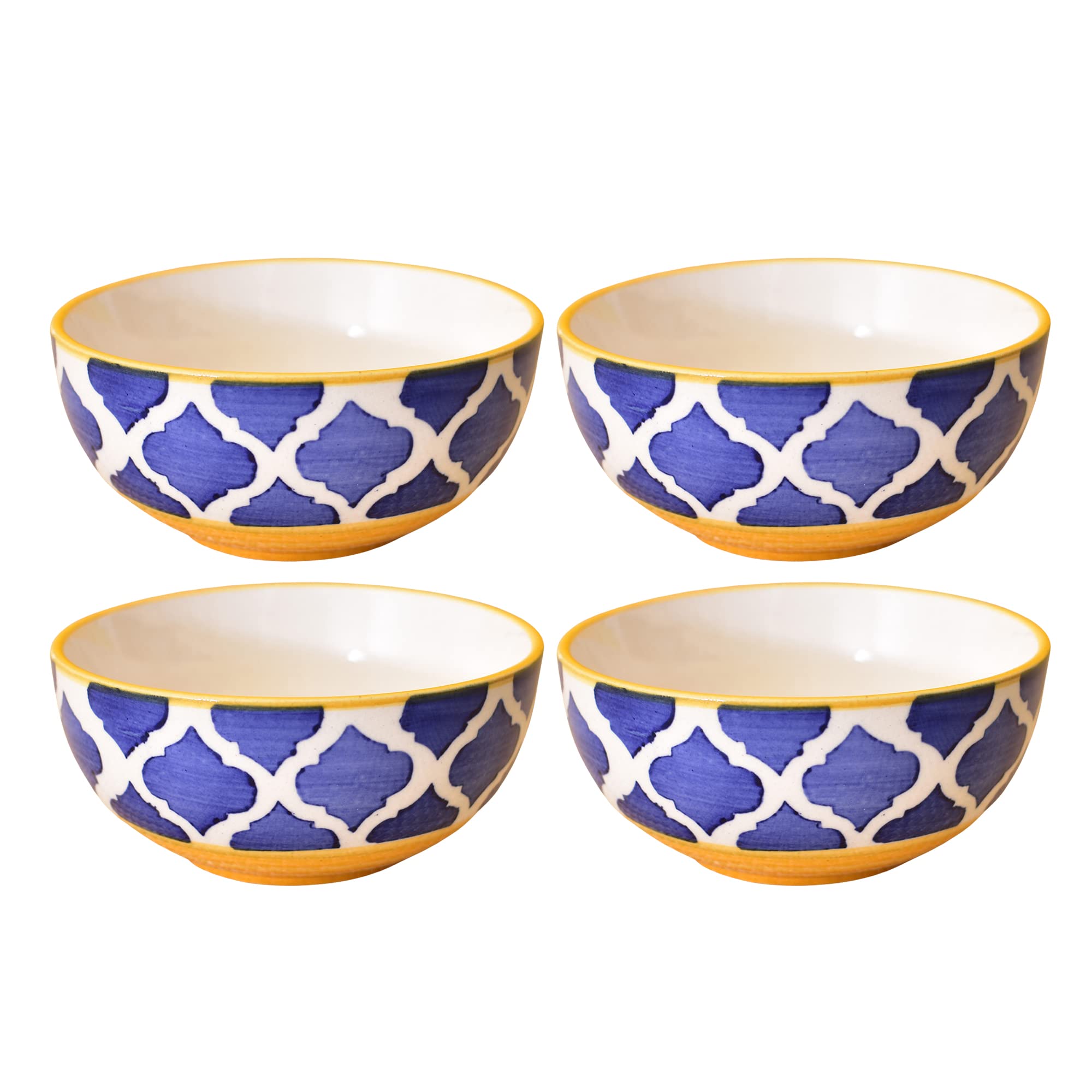 Kunhar Ceramic Hand Painted Dessert Bowls - 200 Ml, 4 Pieces, Yellow
