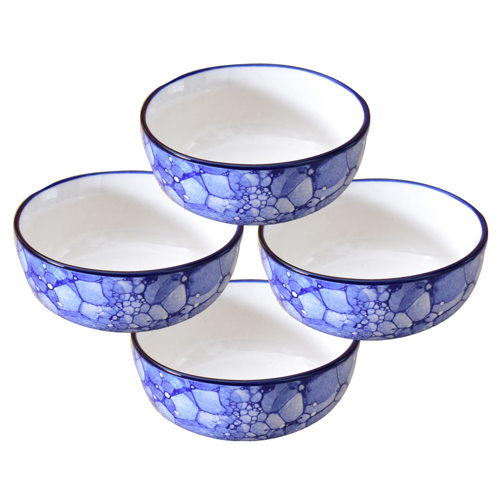 Kunhar Ceramic Hand Painted Dessert Bowls - 200 Ml, 4 Pieces, Blue - Luster
