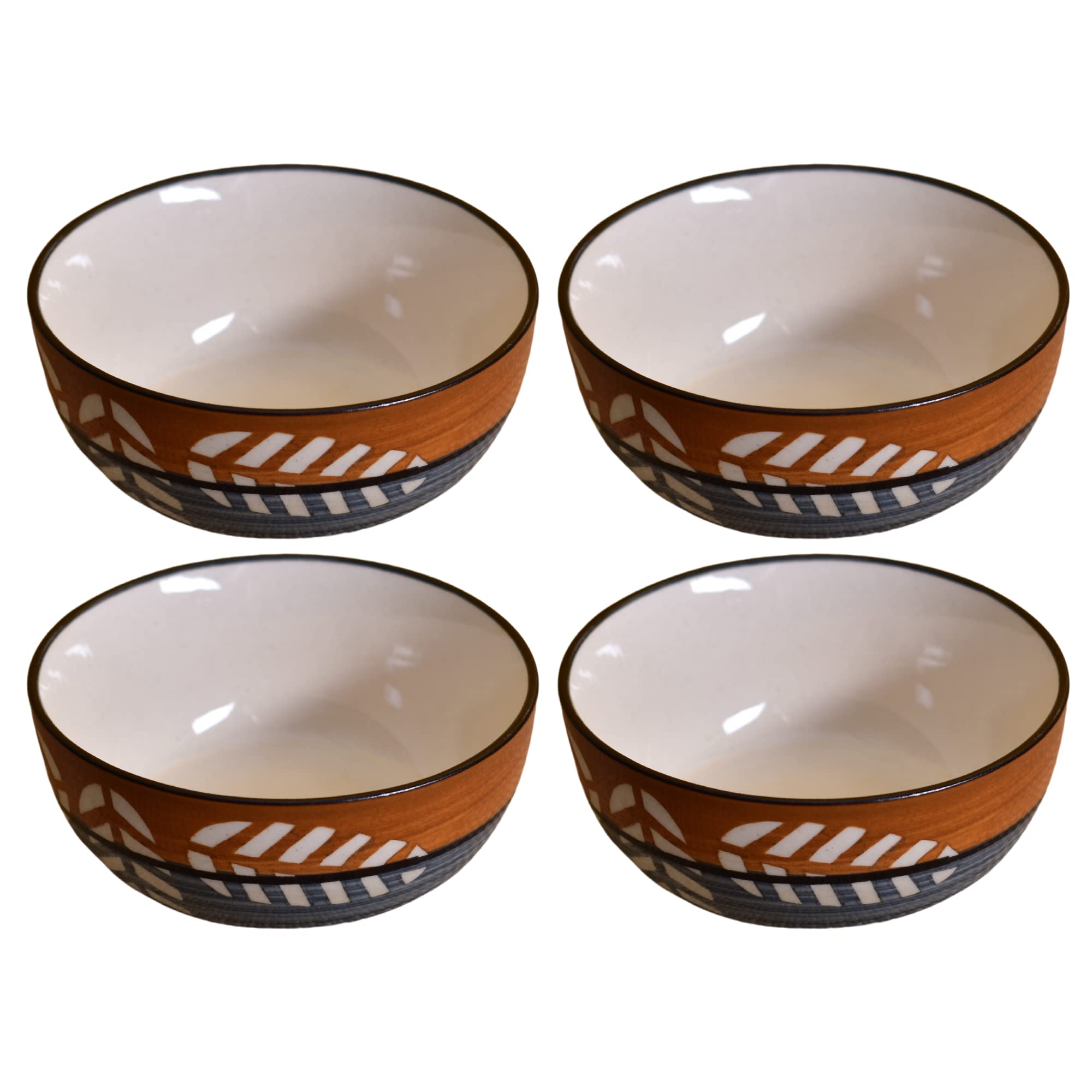 Kunhar Ceramic Hand Painted Dessert Bowls - 200 Ml, 4 Pieces, Brown Grey