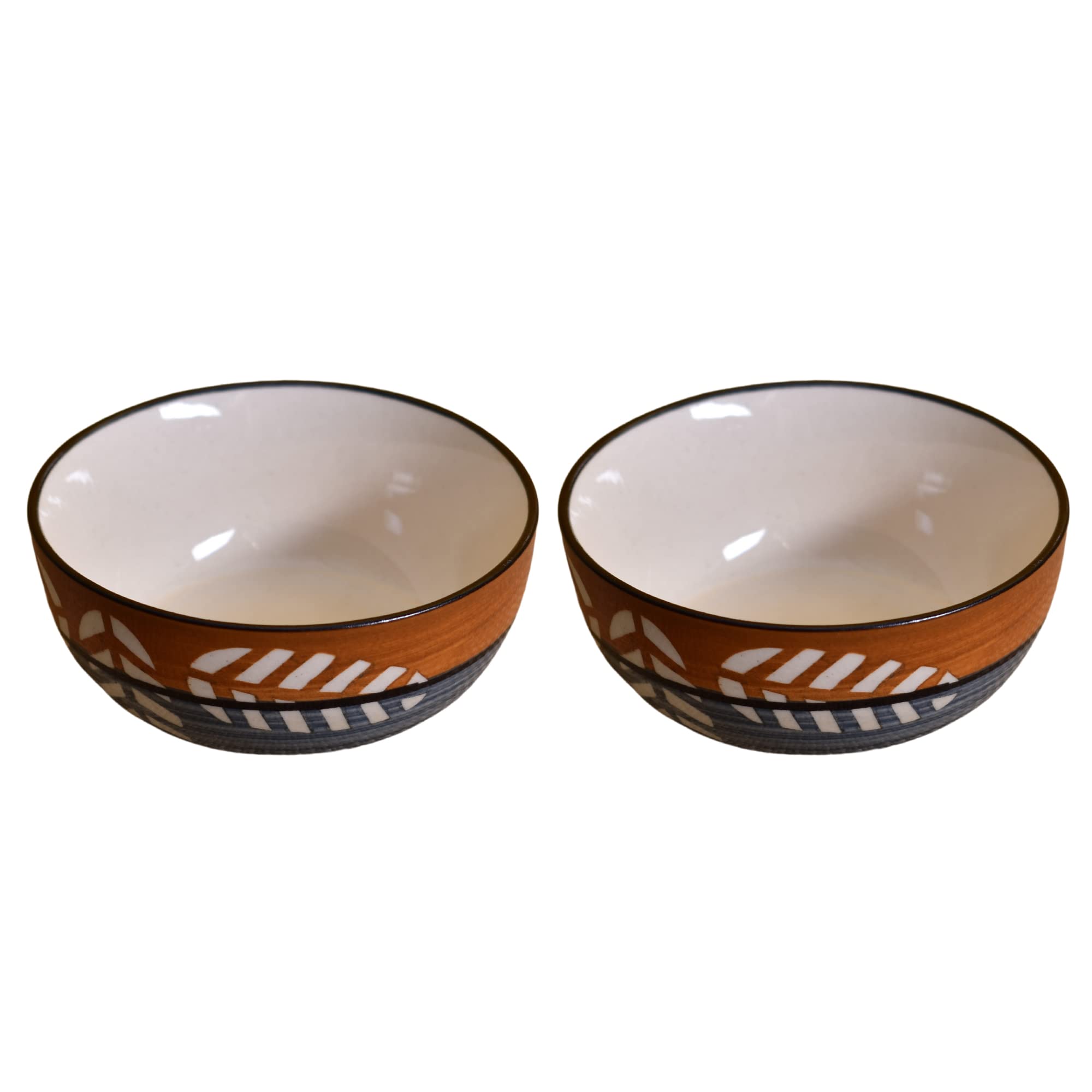 Kunhar Ceramic Hand Painted Dessert Bowls - 200 Ml, 4 Pieces, Brown Grey
