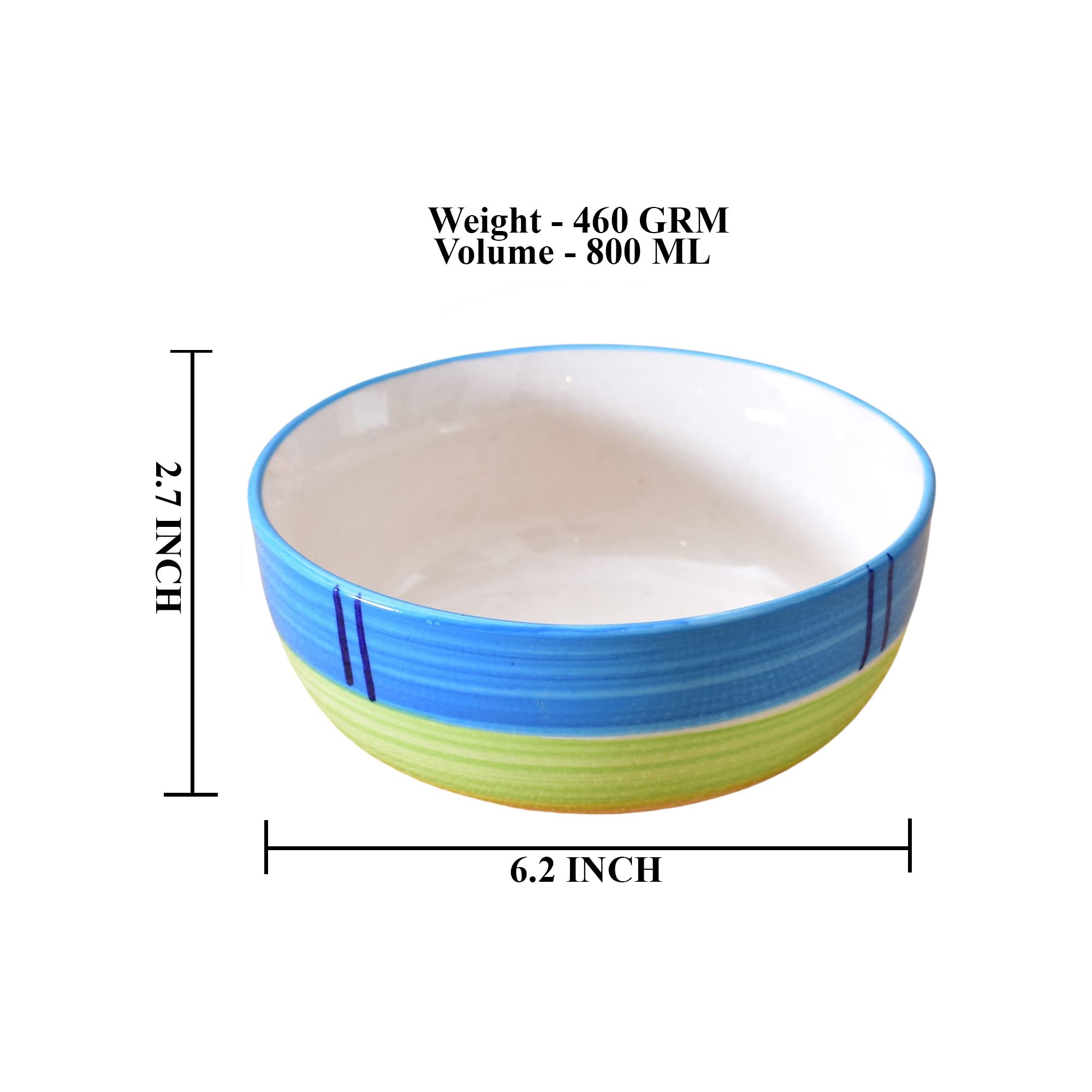 Kunhar Ceramic Mixing Bowls, Microwave Safe Bowl for Kitchen, Freezer & Dishwasher, Ideal for Snacks, Rice, Salad, and Noodles - 800 ML, 2 Pieces, Green