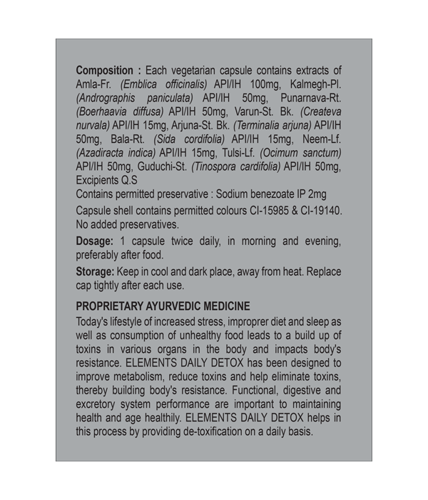 Elements Wellness Daily Detox 60 Capsules, Elements Wellness, Daily Detox