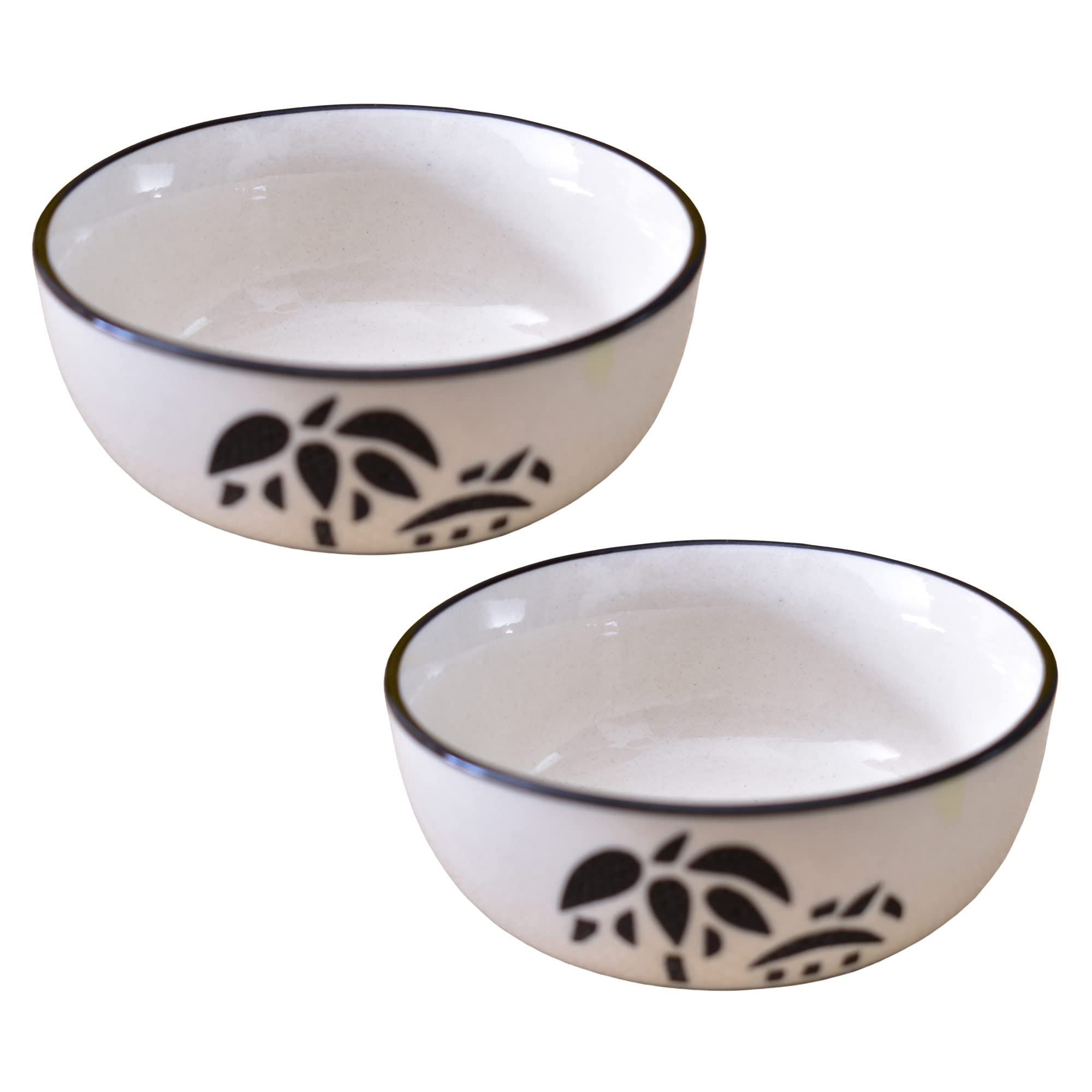 Kunhar Ceramic Mixing Bowls, Microwave Safe Bowl for Kitchen, Freezer & Dishwasher, Ideal for Snacks, Rice, Salad, and Noodles - 800 ML, 2 Pieces, White Coconut Tree