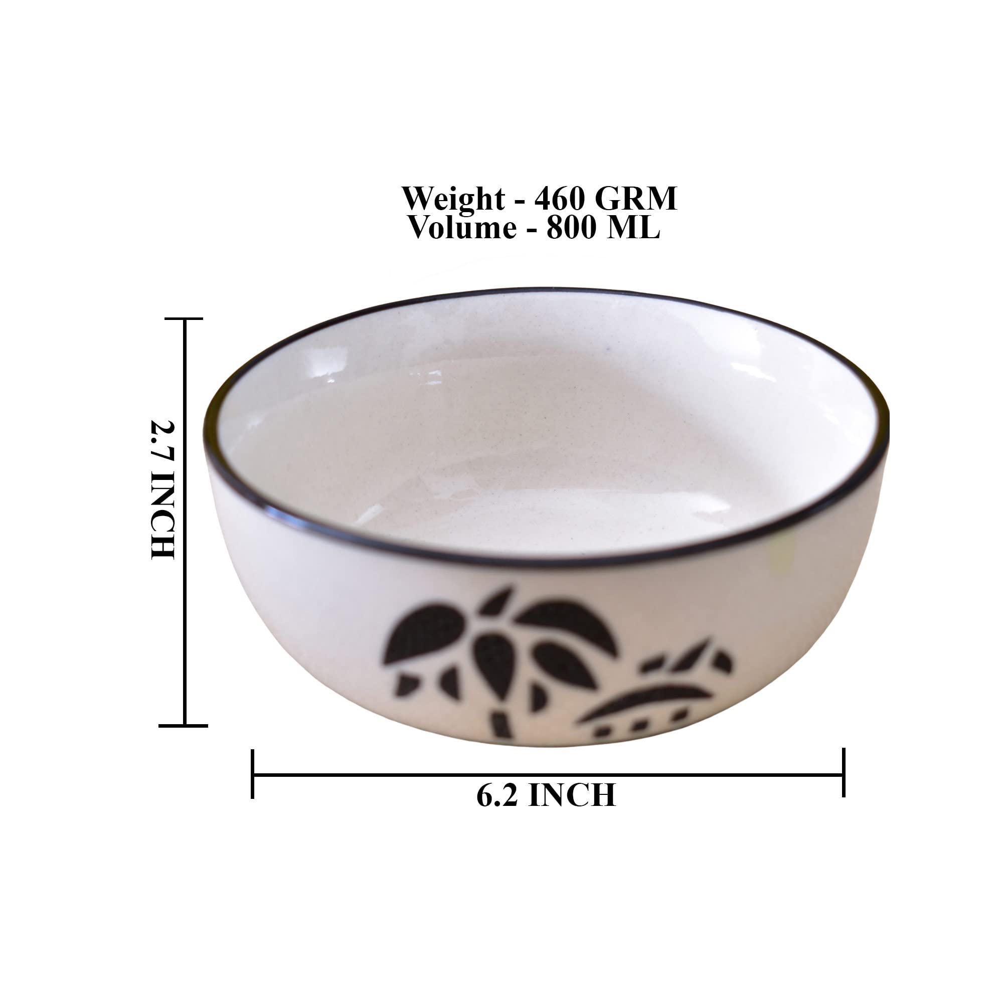 Kunhar Ceramic Mixing Bowls, Microwave Safe Bowl for Kitchen, Freezer & Dishwasher, Ideal for Snacks, Rice, Salad, and Noodles - 800 ML, 2 Pieces, White Coconut Tree