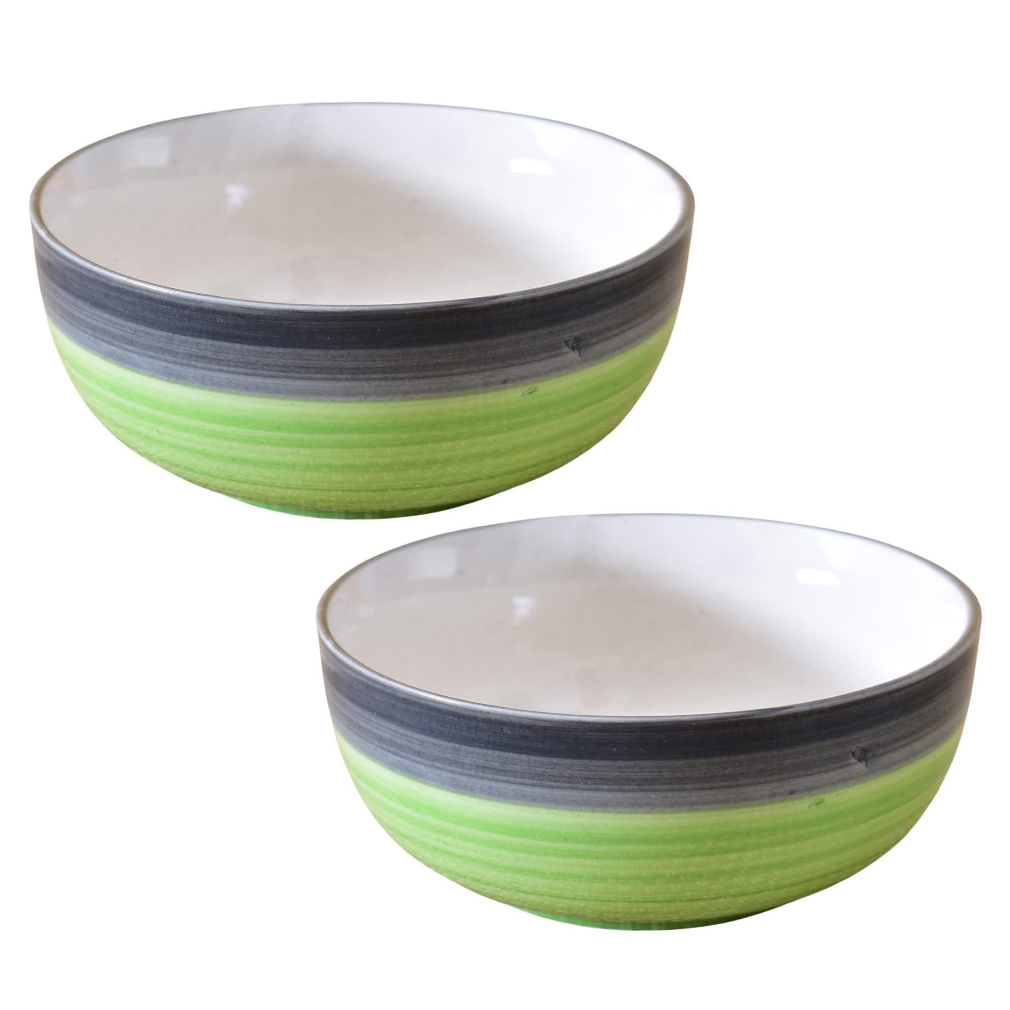 Kunhar Ceramic Mixing Bowls, Microwave Safe Bowl for Kitchen, Freezer & Dishwasher, Ideal for Snacks, Rice, Salad, and Noodles - 800 ML, 2 Pieces, Green Grey