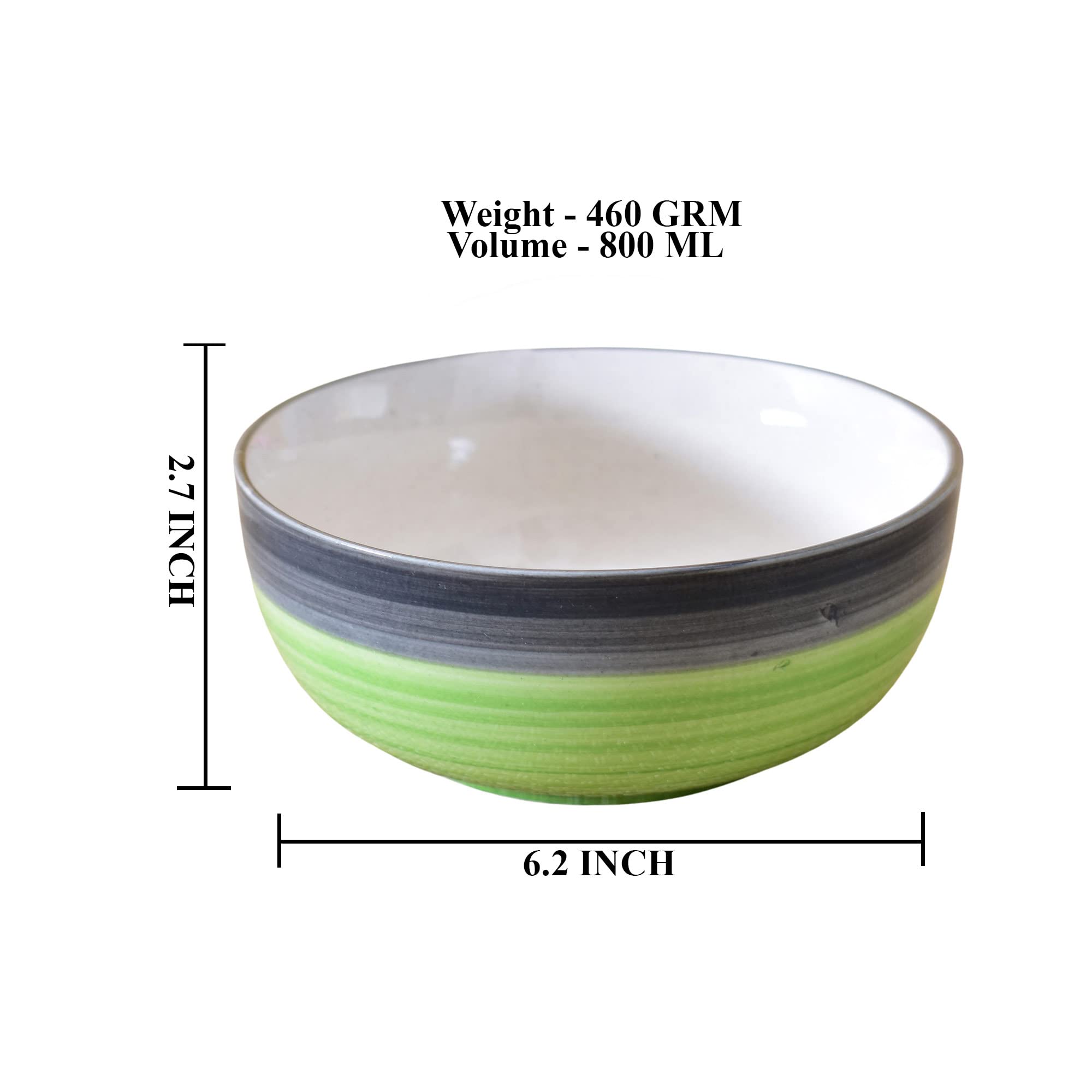 Kunhar Ceramic Mixing Bowls, Microwave Safe Bowl for Kitchen, Freezer & Dishwasher, Ideal for Snacks, Rice, Salad, and Noodles - 800 ML, 2 Pieces, Green Grey