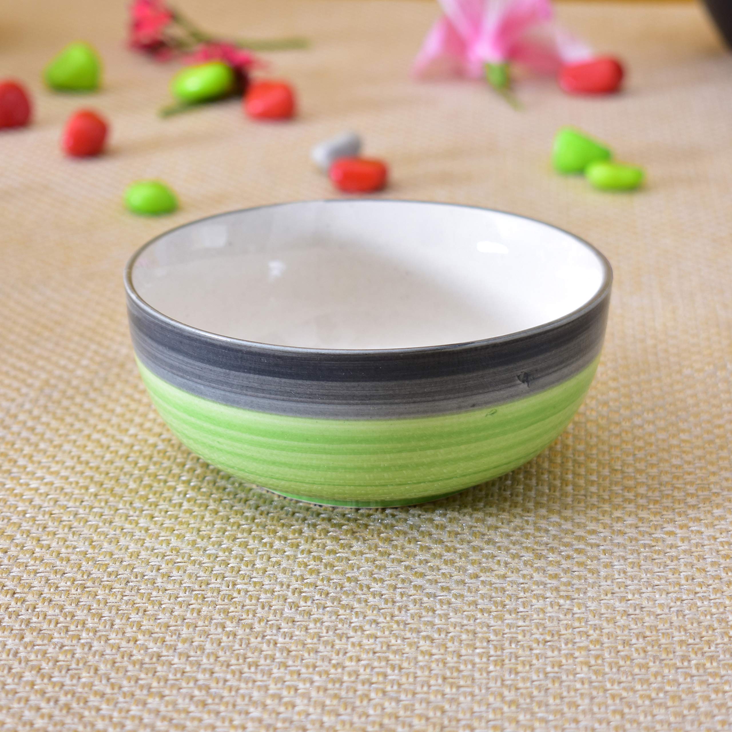 Kunhar Ceramic Mixing Bowls, Microwave Safe Bowl for Kitchen, Freezer & Dishwasher, Ideal for Snacks, Rice, Salad, and Noodles - 800 ML, 2 Pieces, Green Grey