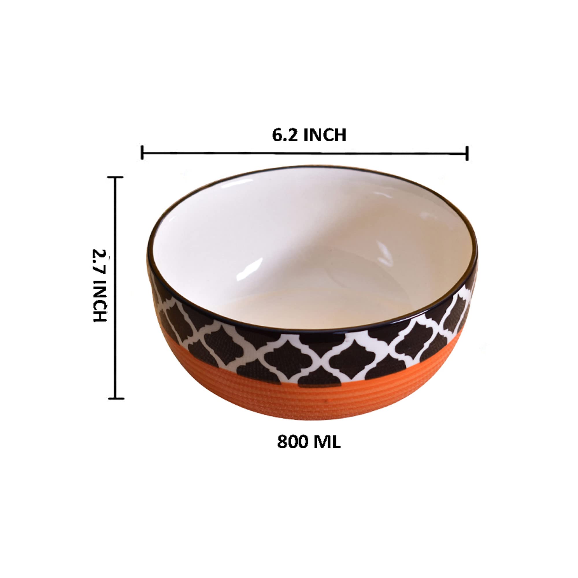 Kunhar Ceramic Mixing Bowls, Microwave Safe Bowl for Kitchen, Freezer & Dishwasher, Ideal for Snacks, Rice, Salad, and Noodles - 800 ML, 2 Pieces, Red Black Chidi